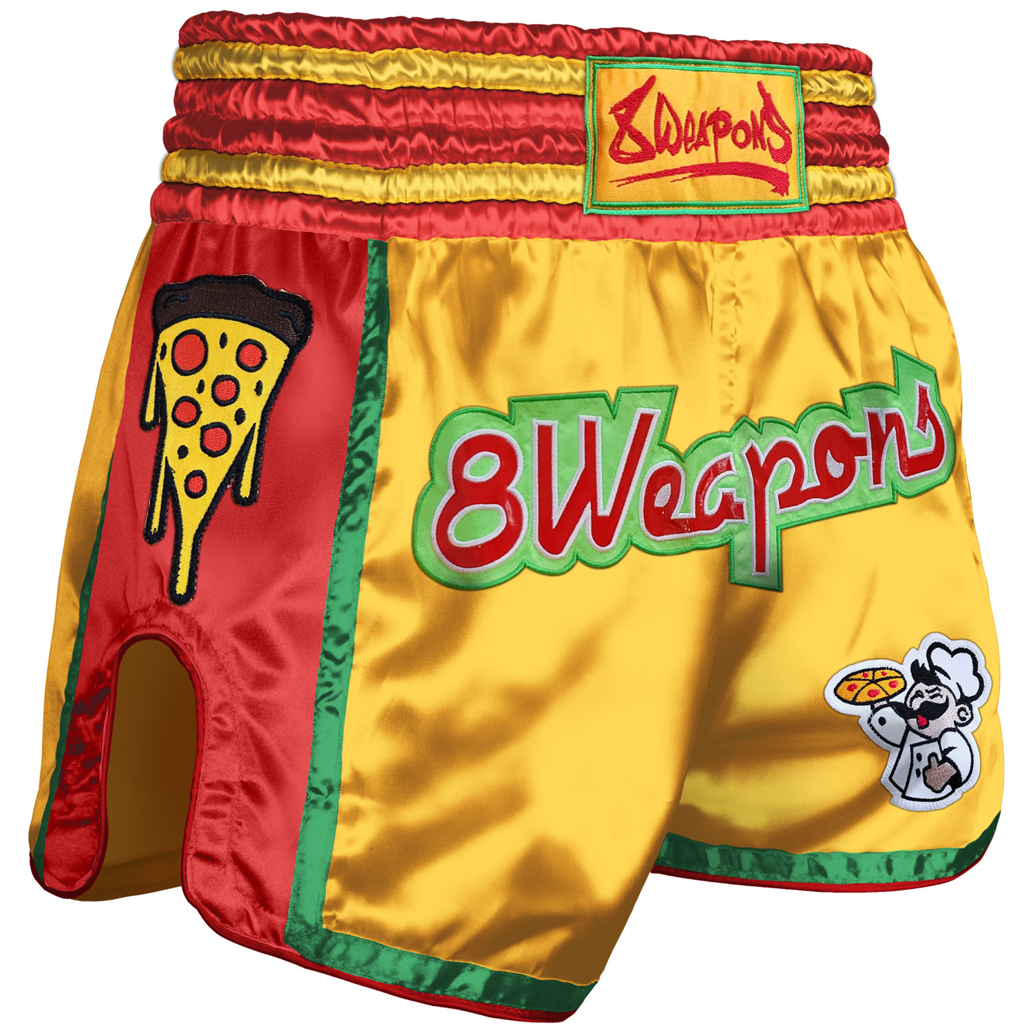 8 WEAPONS Muay Thai Shorts, Muay Pizza, gelb, L