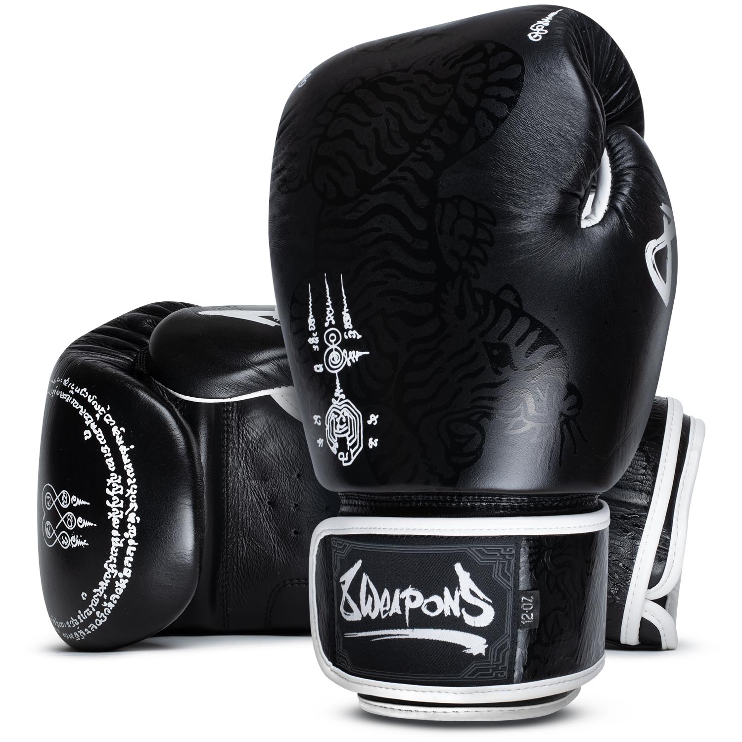8 WEAPONS Boxing Gloves, Sak Yant Big Tiger, black-black, 14 Oz