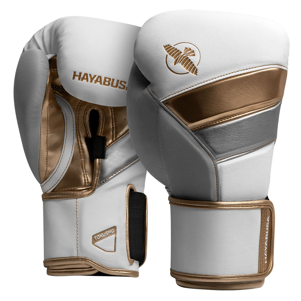 Hayabusa Boxhandschuhe, T3, weiß-gold, 12 Oz