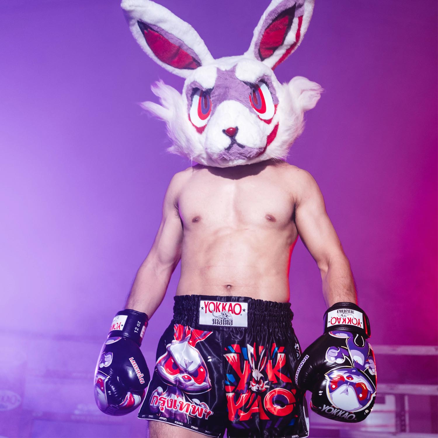 YOKKAO Muay Thai Shorts, Angry Rabbit, black-red, XXL