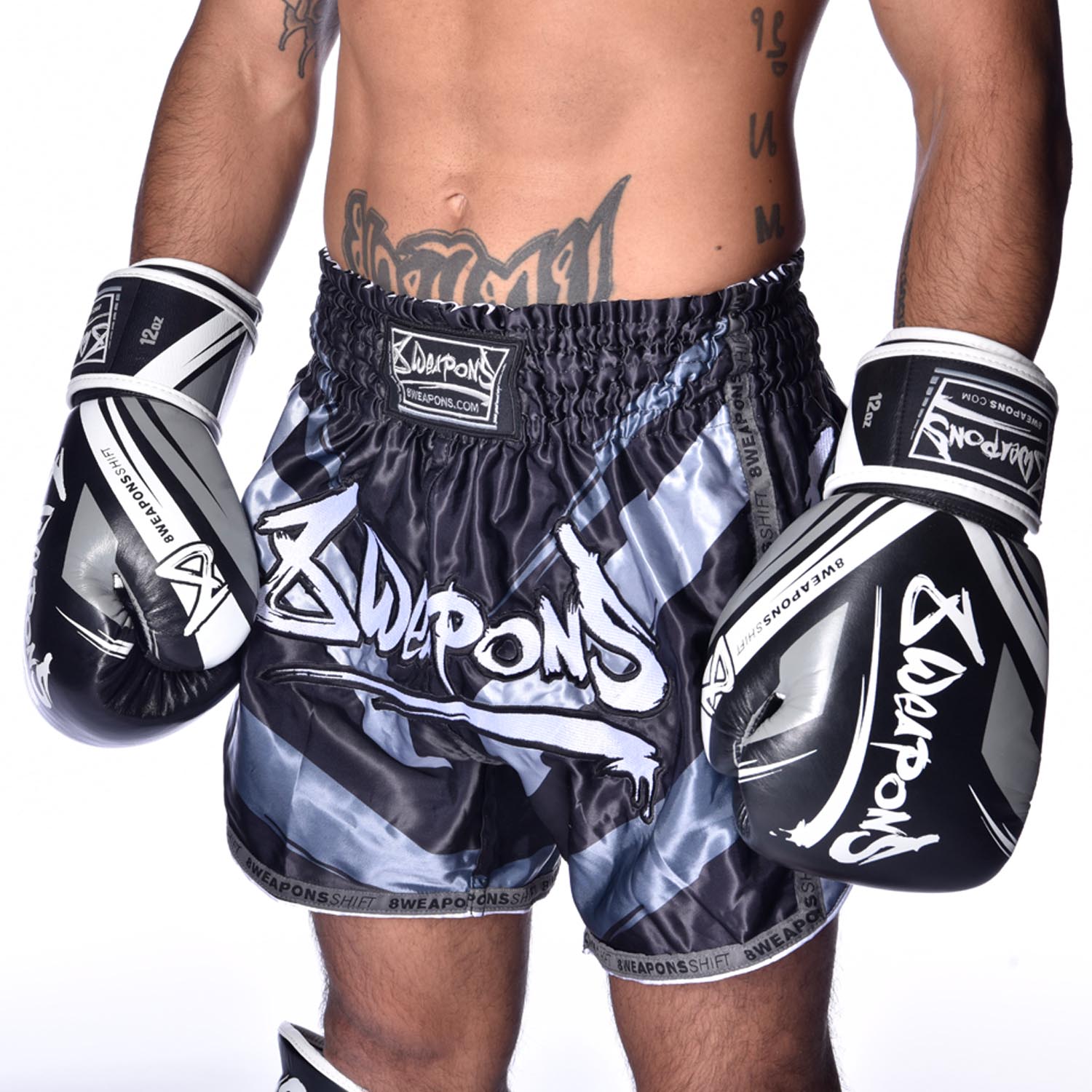 8 WEAPONS Muay Thai Shorts, Shift, black-matt, XXL
