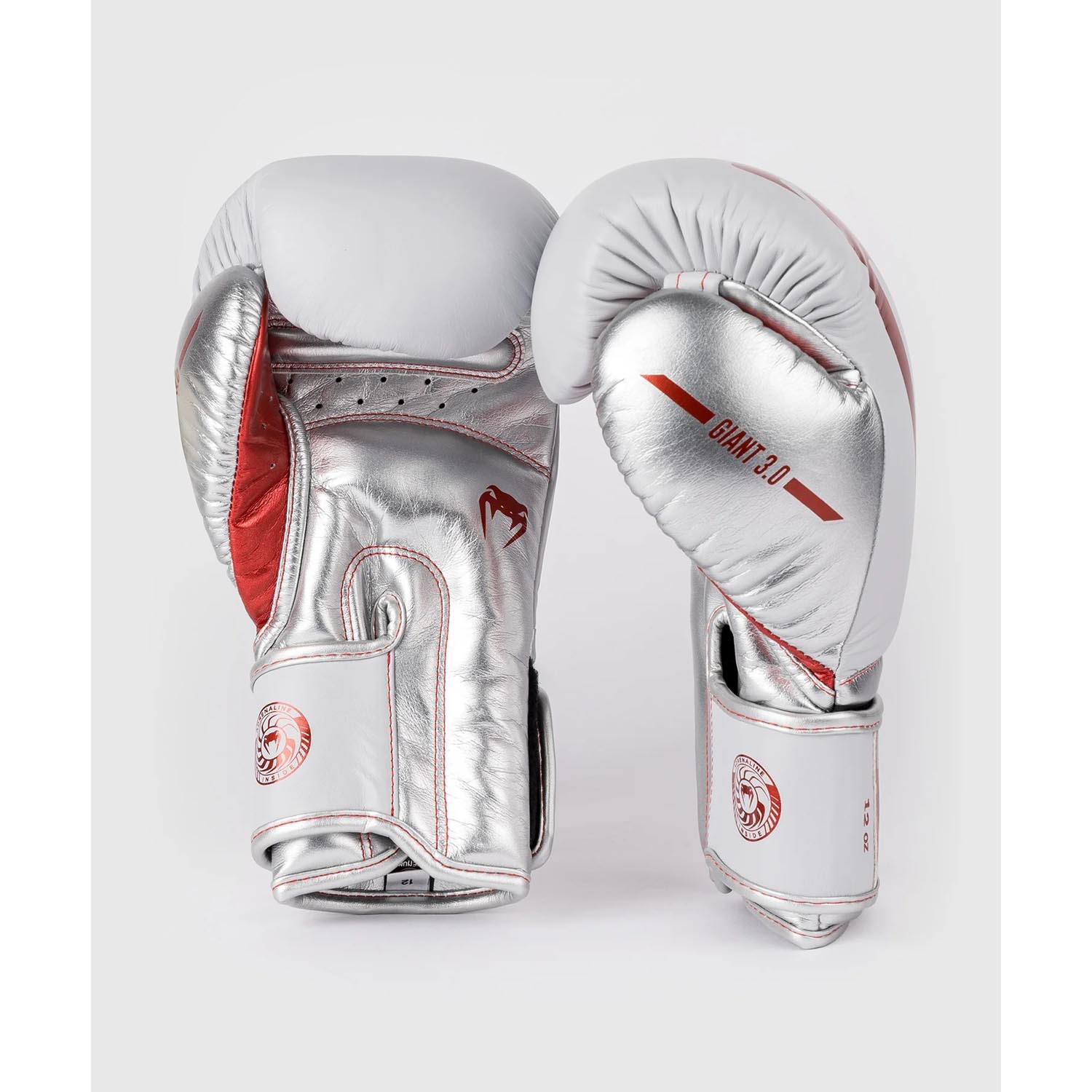 VENUM Boxing Gloves, Giant 3.0, Nappa Leather, white-red-silver, 16 Oz