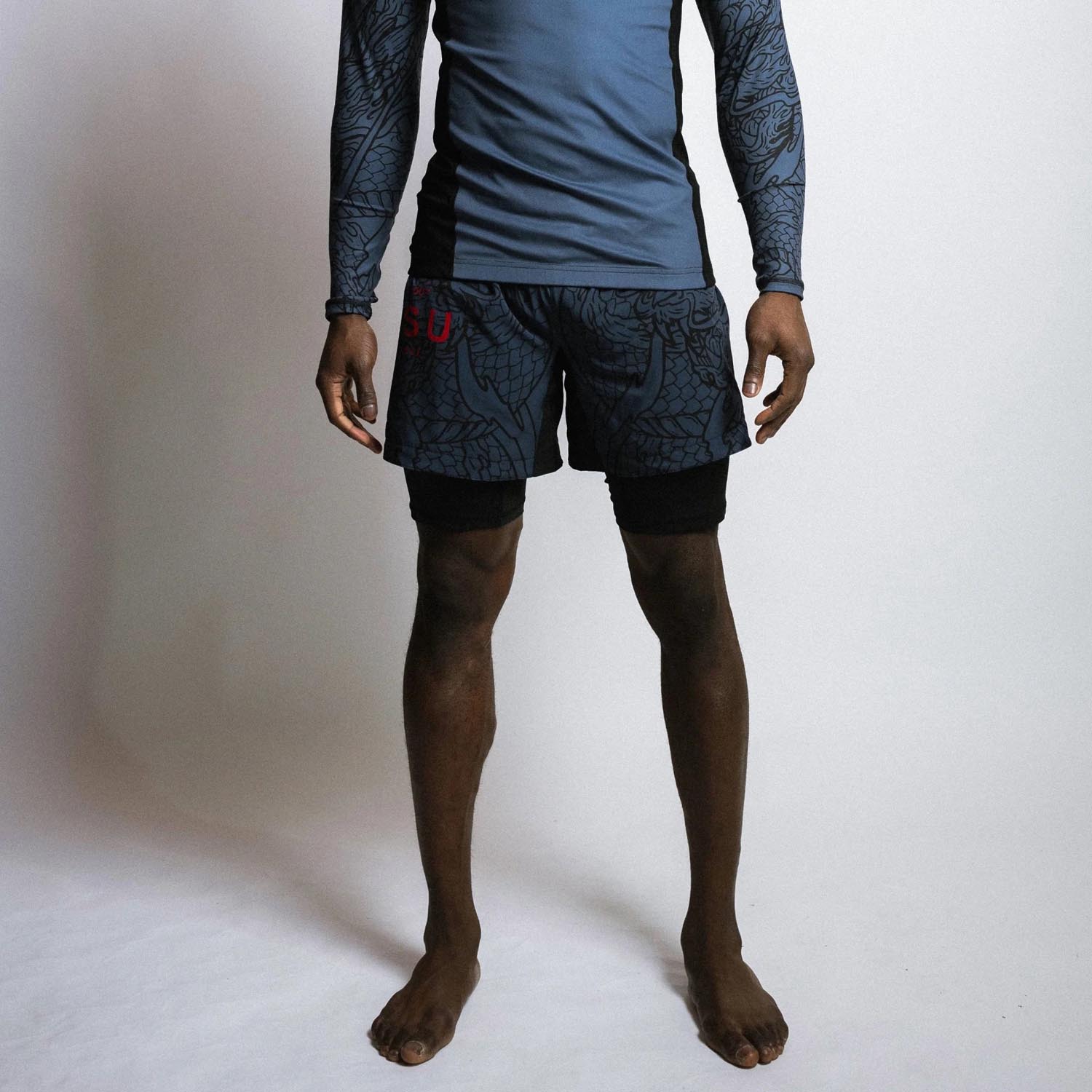 Fumetsu MMA Fight Shorts, Dragon Slayer Dual Layer, blue-red, XXL