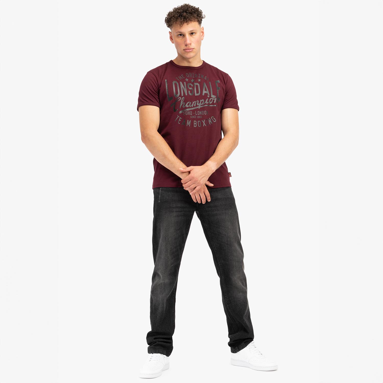 Lonsdale T-Shirt, Harehills, winered-black, XXL