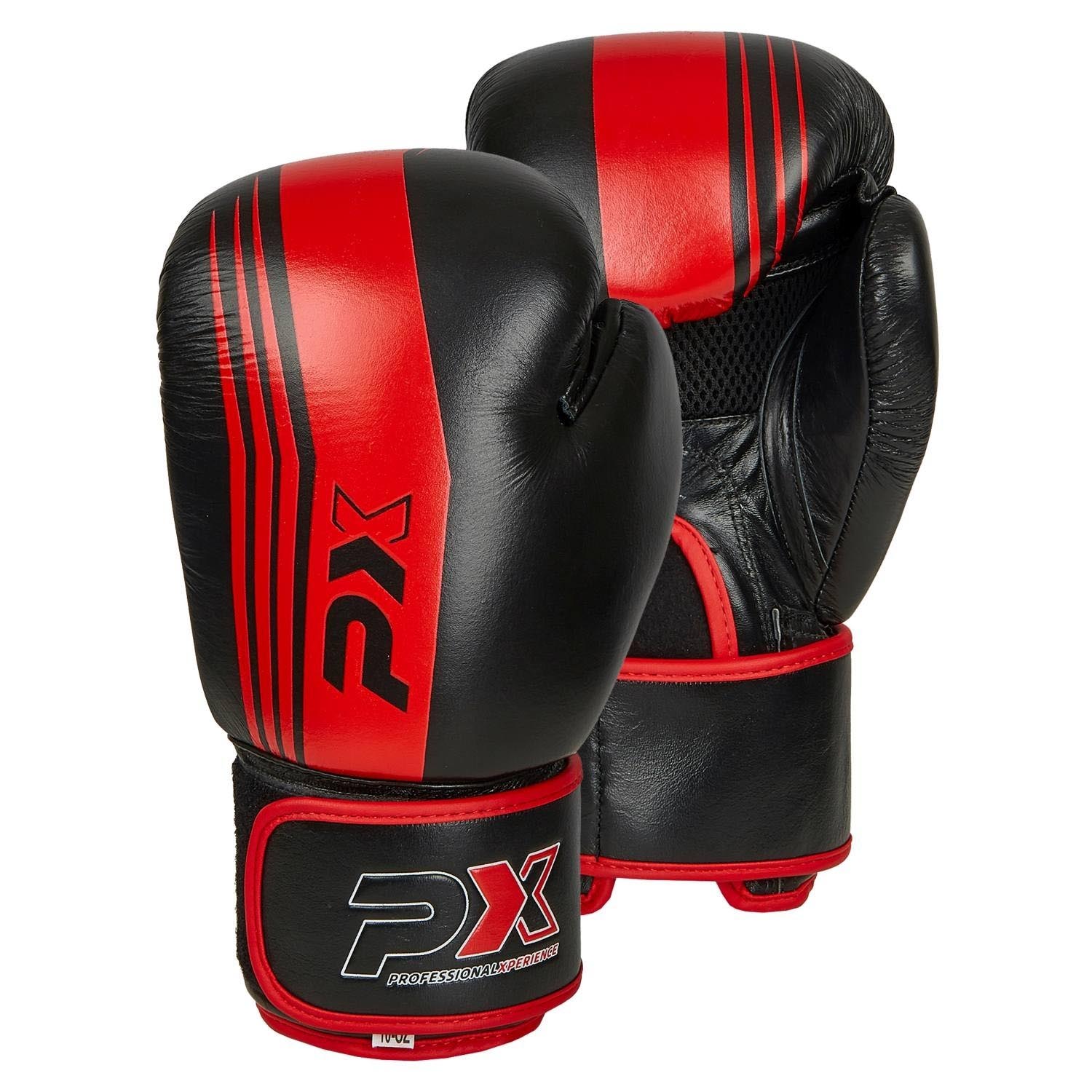 PX Boxing Gloves, Leather, black-red