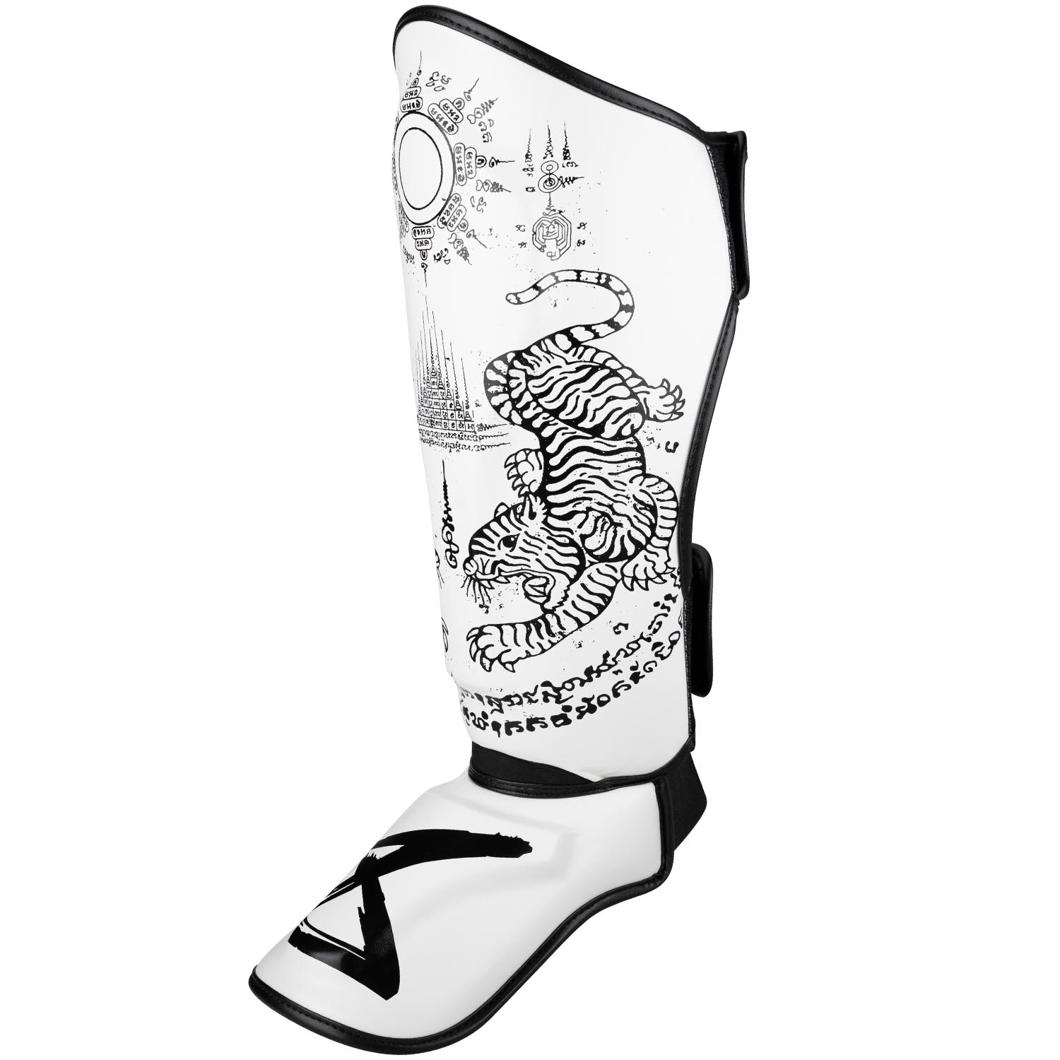 8 WEAPONS Shinguards, Sak Yant Tigers, white-black, S