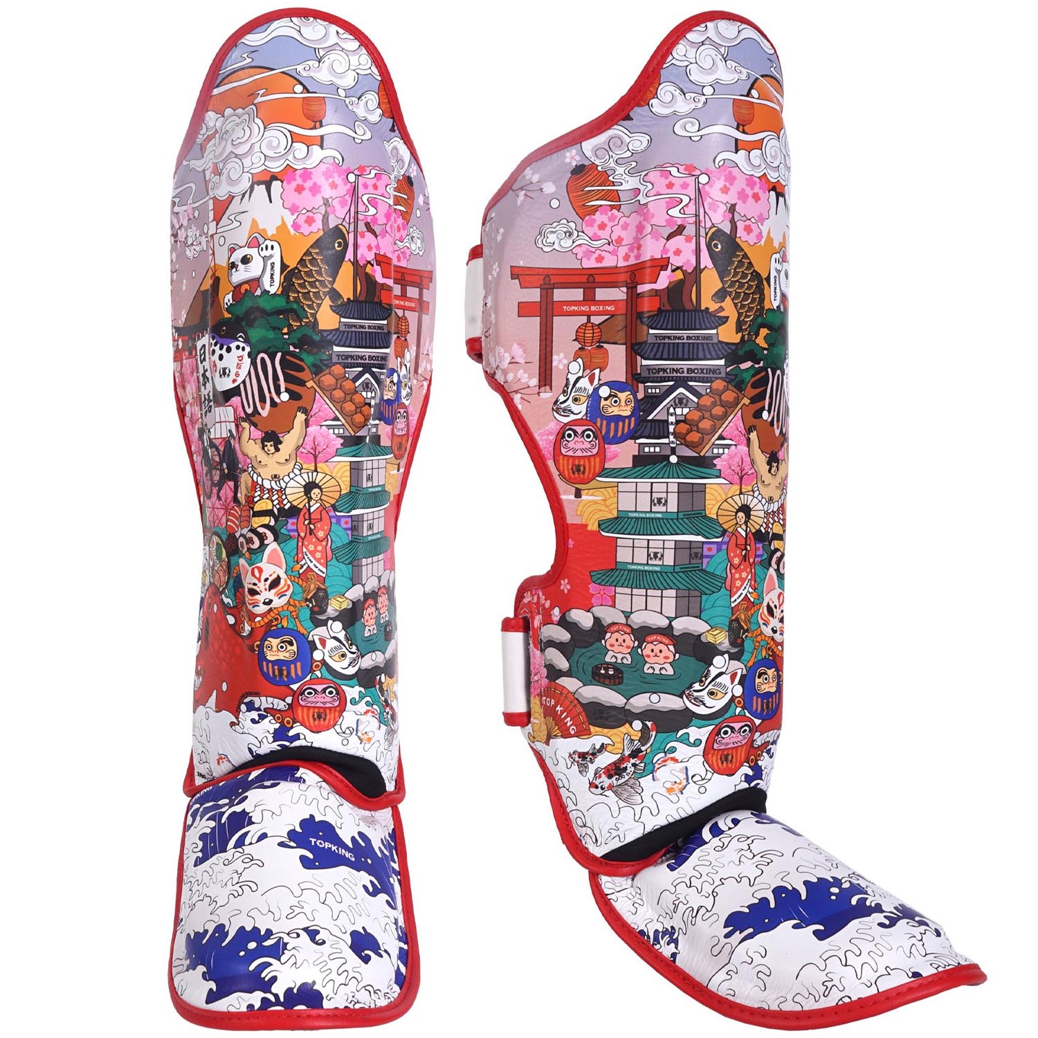 TOP KING BOXING Shin Guard, Japan Culure, white-red, L