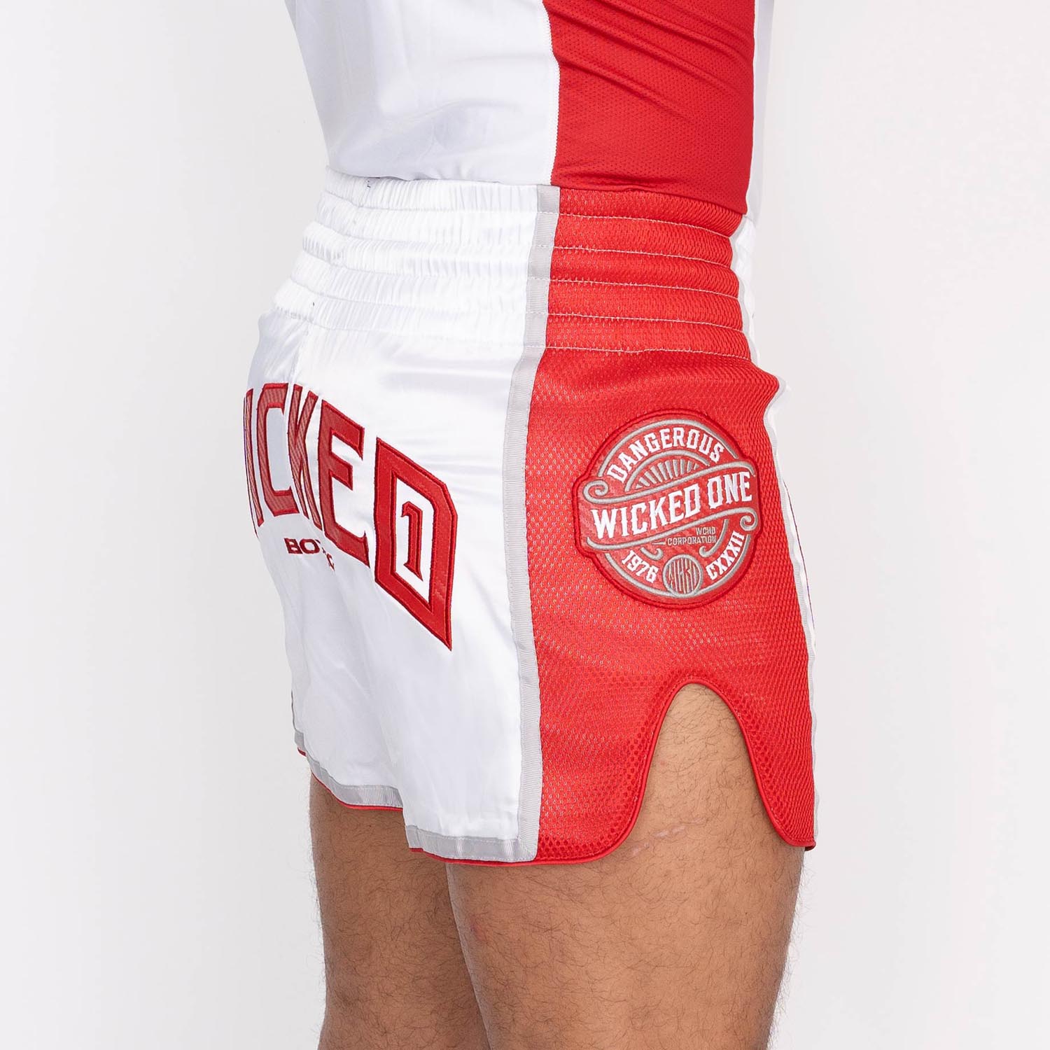 Wicked One Muay Thai Shorts, Block, white-red, M