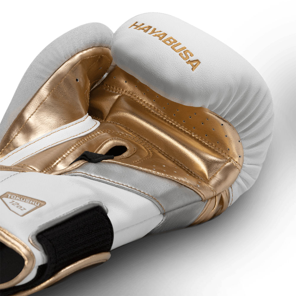 Hayabusa Boxhandschuhe, T3, weiß-gold, 12 Oz