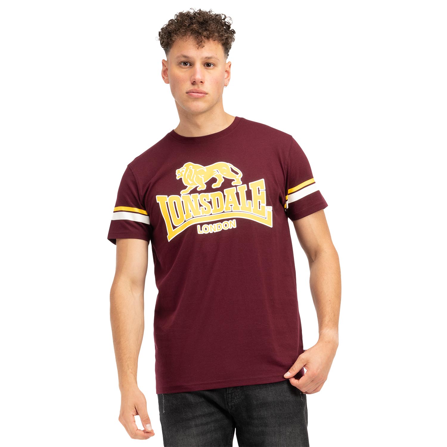 Lonsdale T-Shirt, Methley, weinrot-gelb-weiß, XL