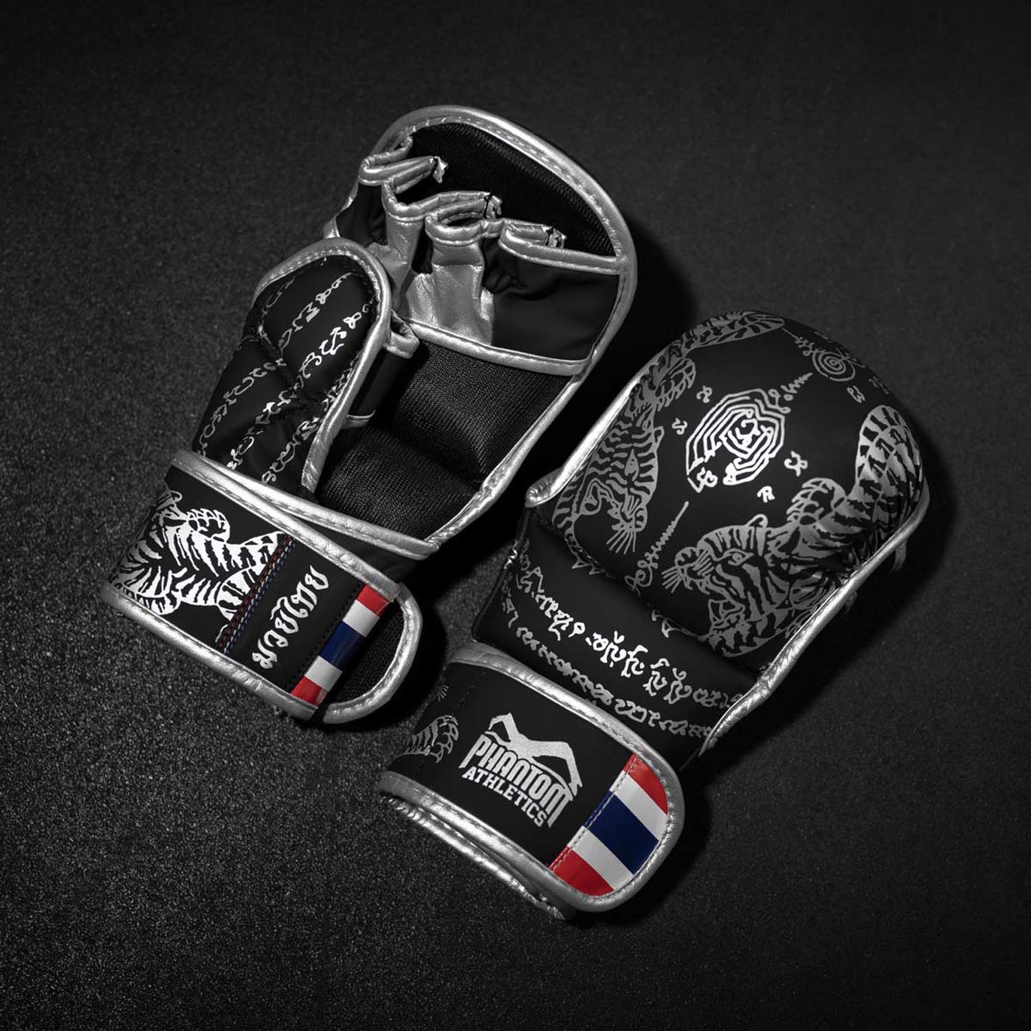 Phantom Athletics MMA Sparring Boxing Gloves, Muay Thai, black-silver, L/XL