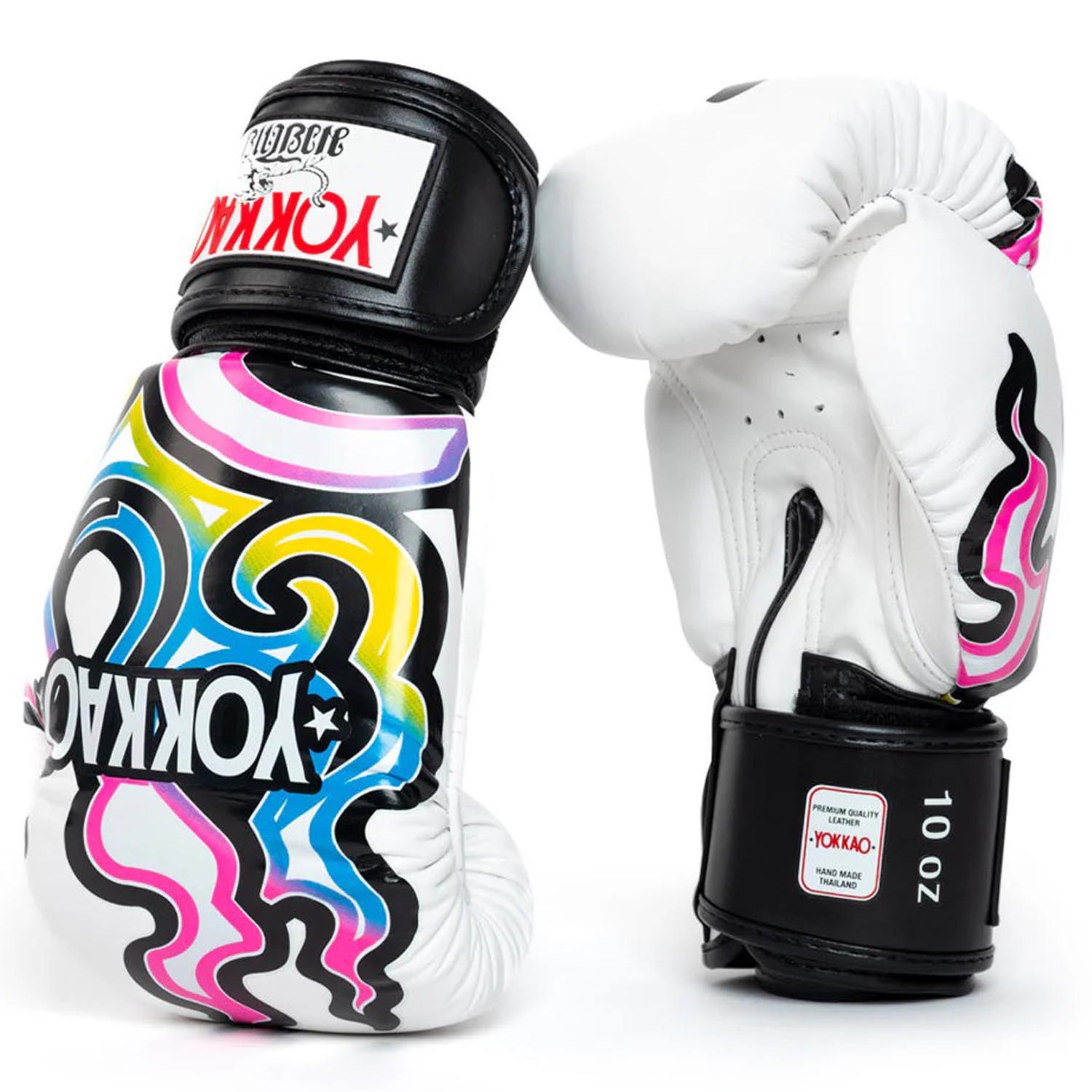 YOKKAO Boxing Gloves, Flames, white, 16 Oz