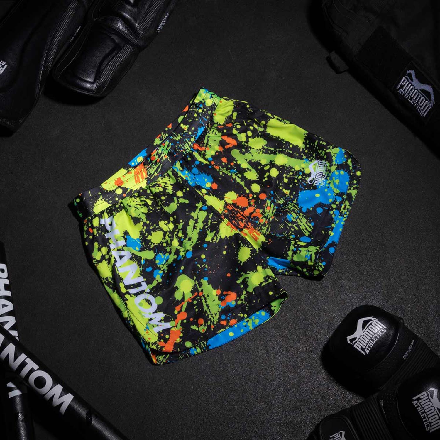 Phantom Athletics MMA Fight Shorts, Fusion Splatter, black-neon, S