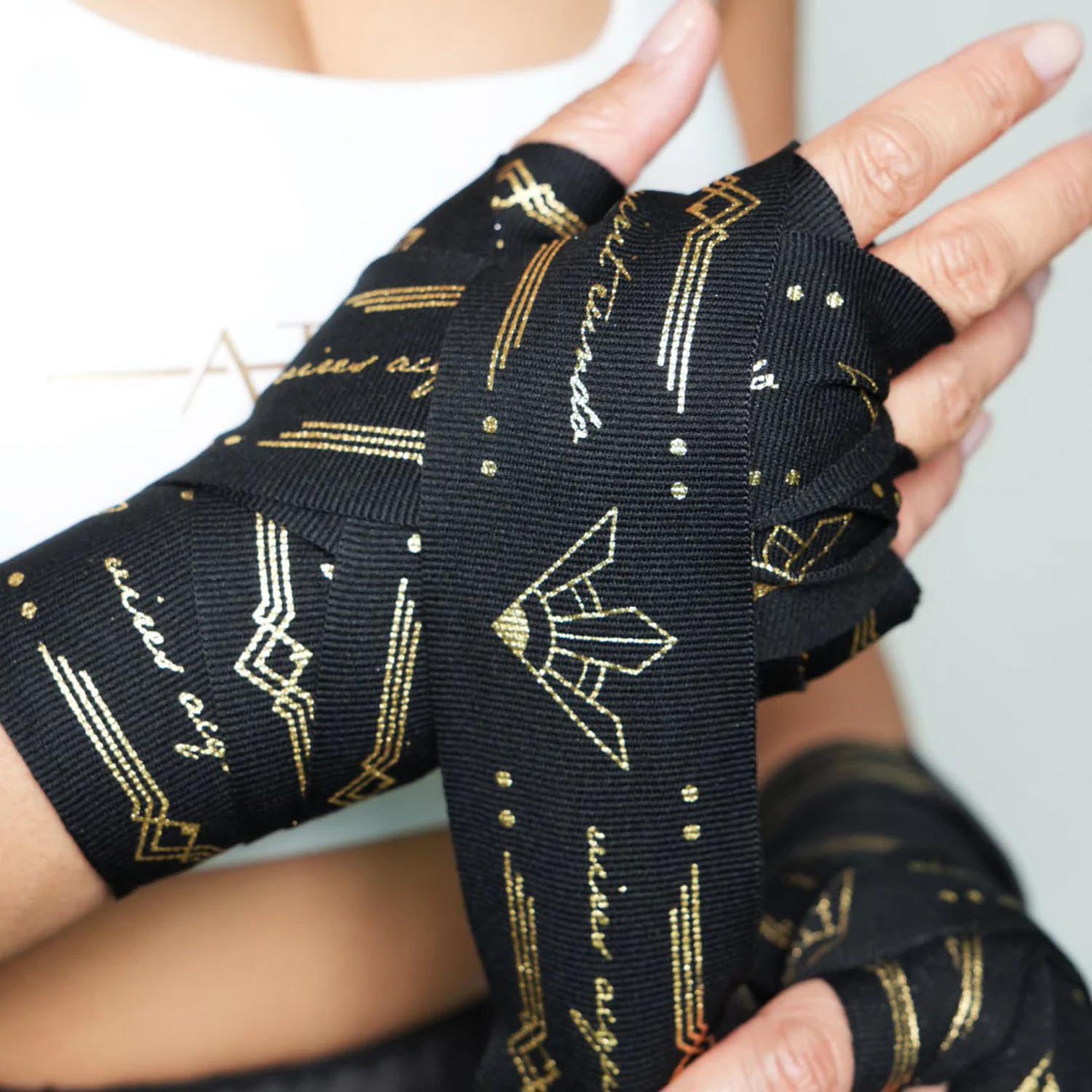 ATHENA Hand Wraps, Diana, semi elastic, 4.5 m, black-gold
