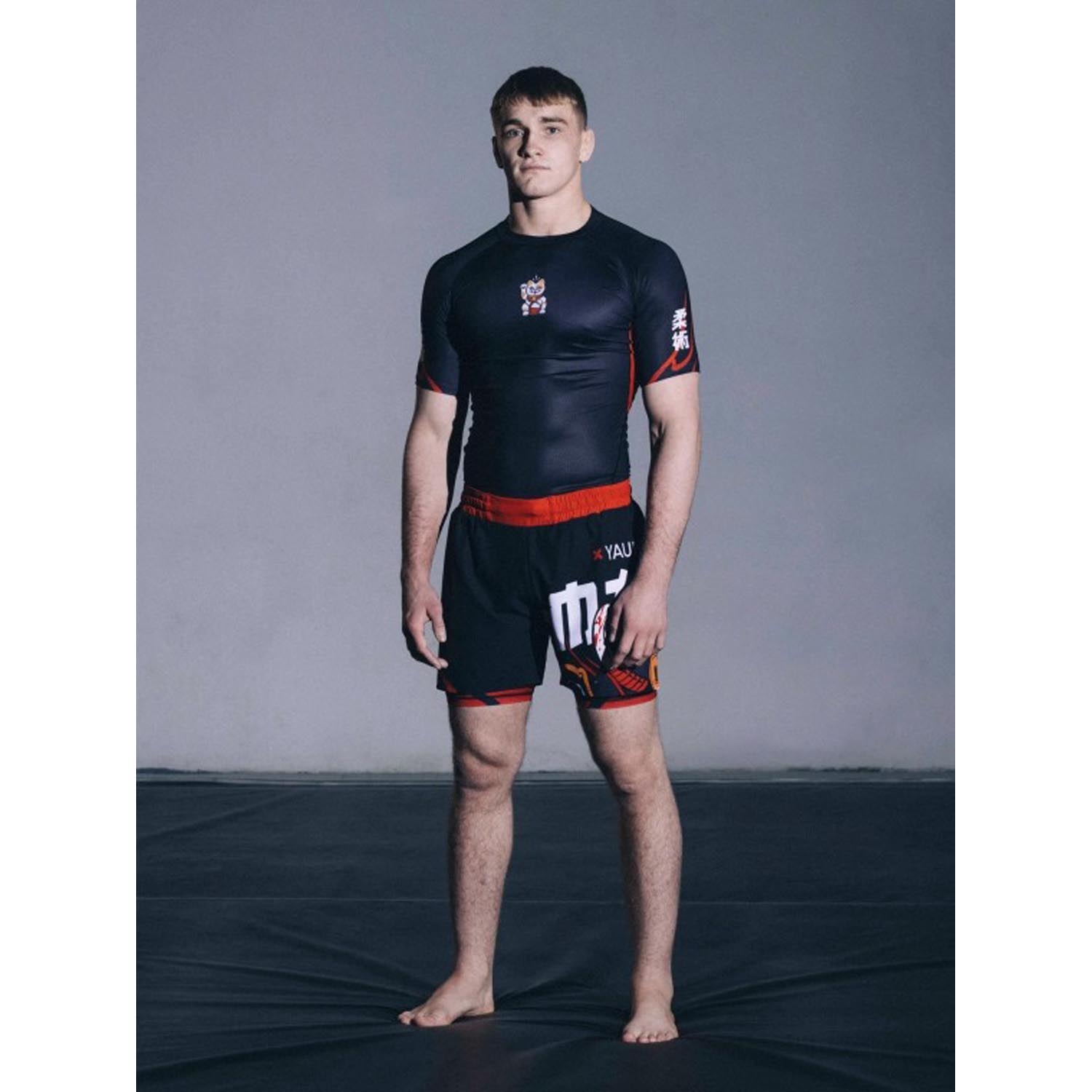 MANTO Rashguard, S/S, Lucky Cat, black-red, XXL