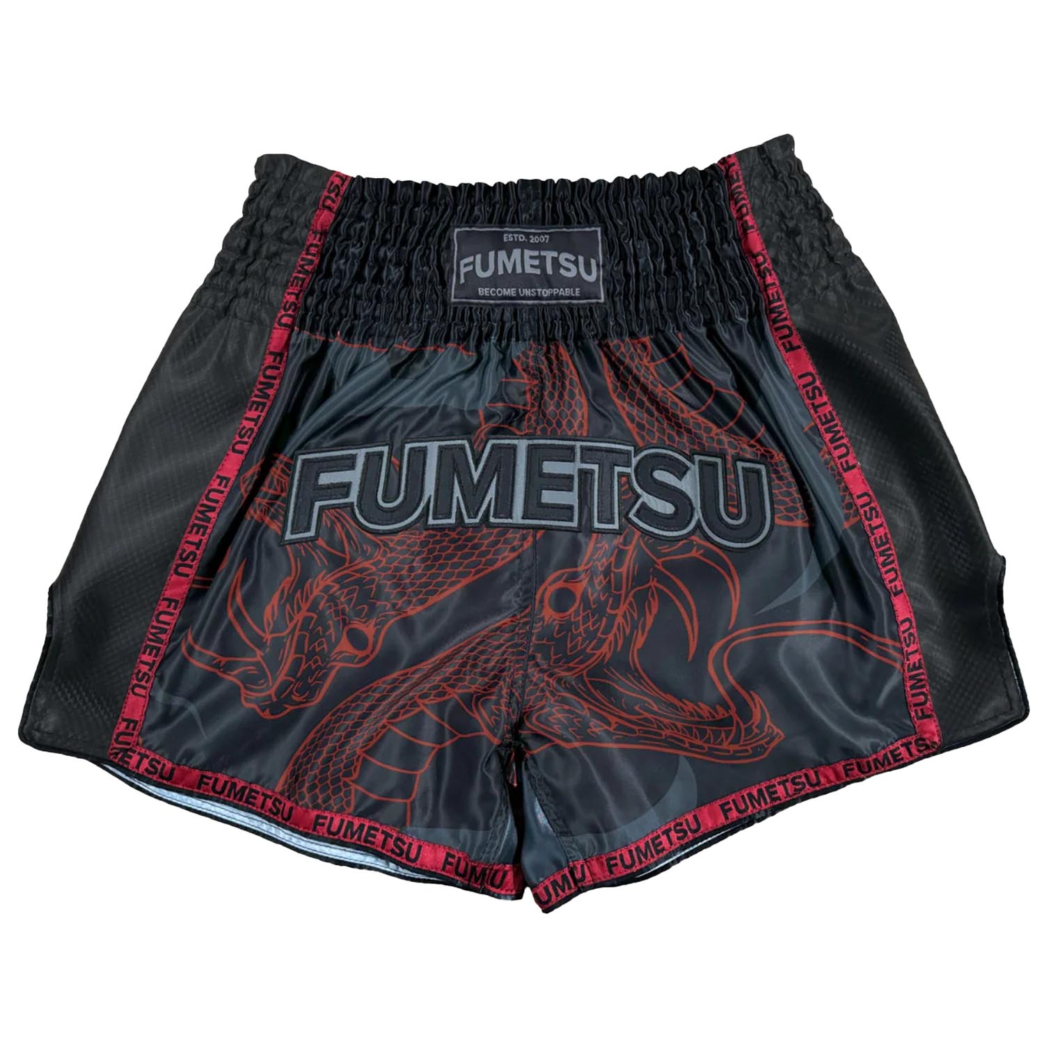 Fumetsu Muay Thai Shorts, Anaconda, black-red
