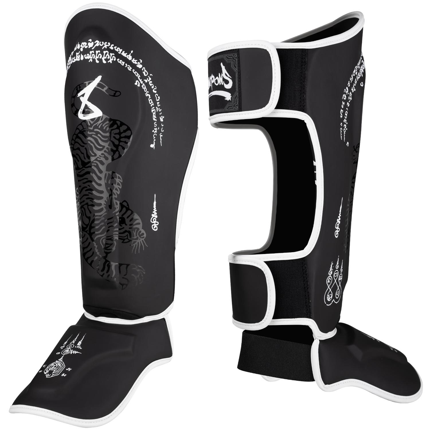 8 WEAPONS Schienbeinschoner, Sak Yant Big Tiger, schwarz-matt, S