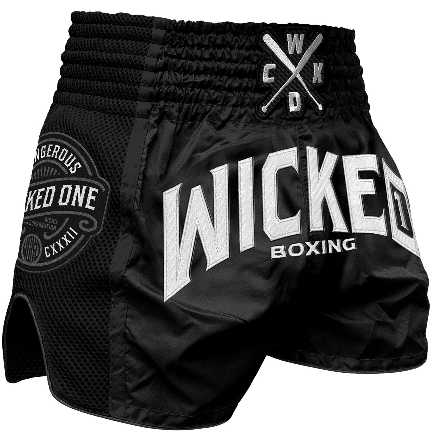 Wicked One Muay Thai Shorts, Block, schwarz