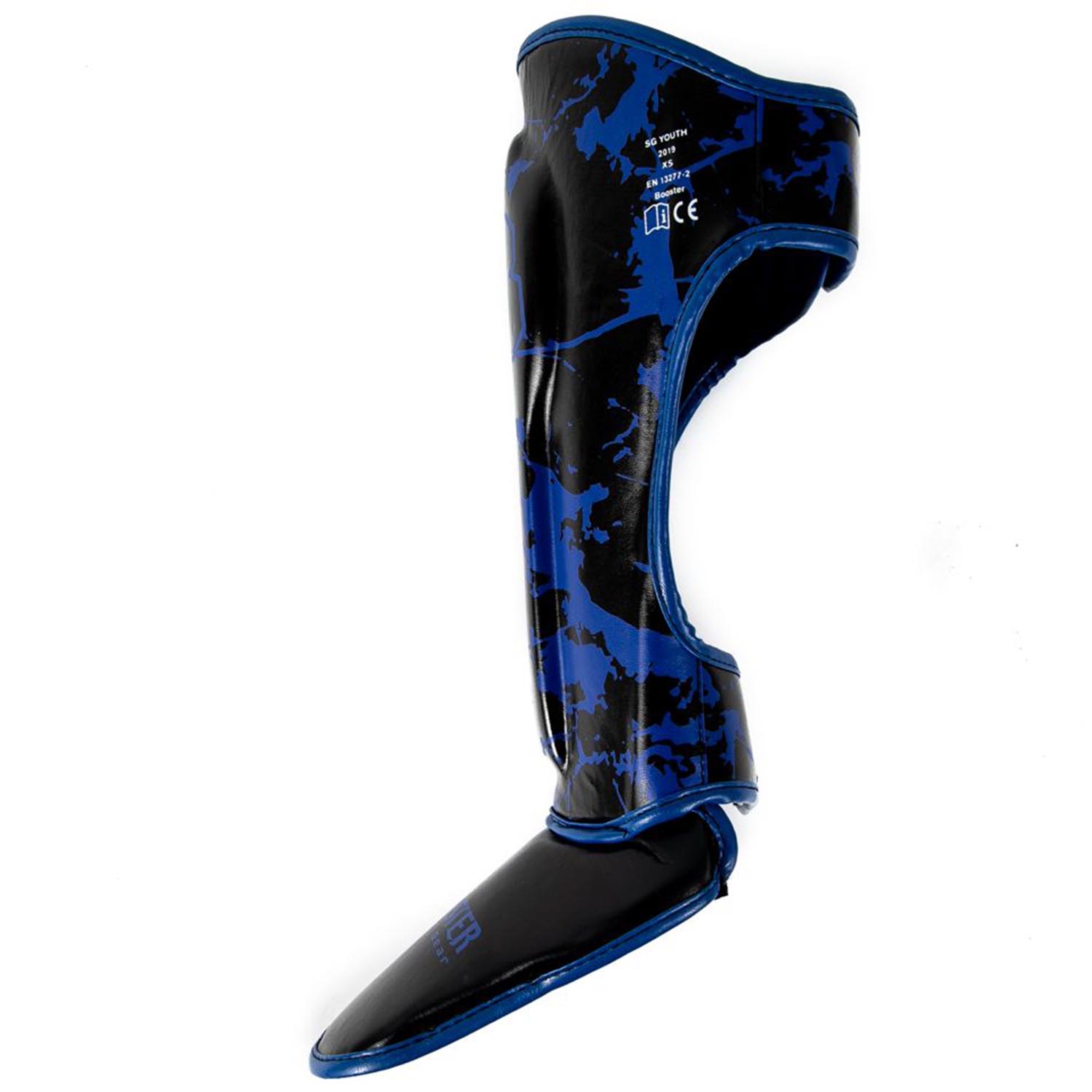Booster Shin Guards, Kids, Marble, black-blue, XS