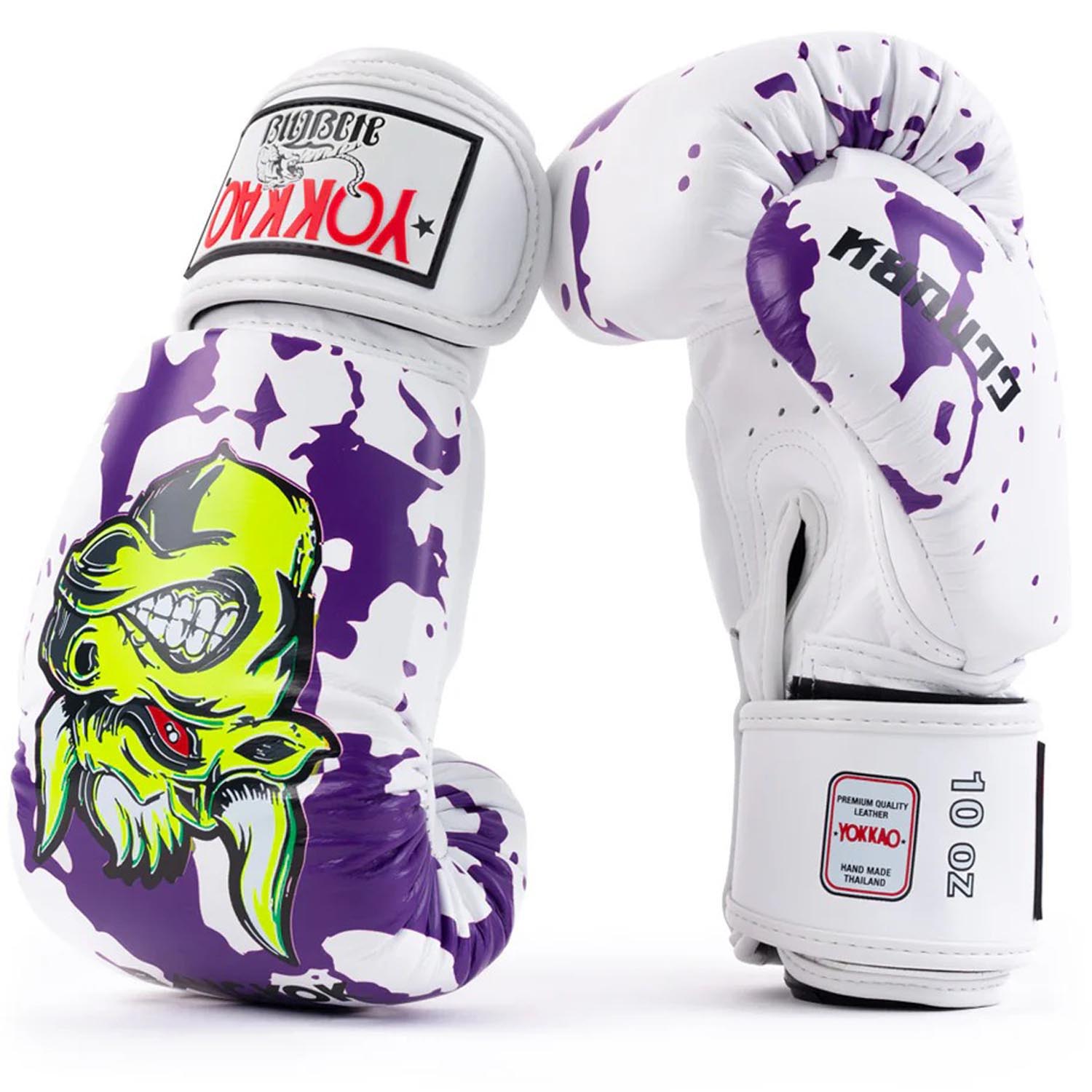 YOKKAO Boxing Gloves, Angry Bull, white-purple, 16 Oz