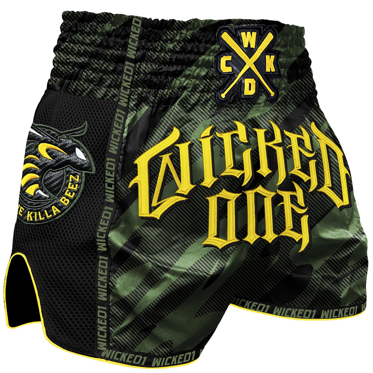 Wicked One Muay Thai Shorts, Killa Beez, khaki-gelb, S
