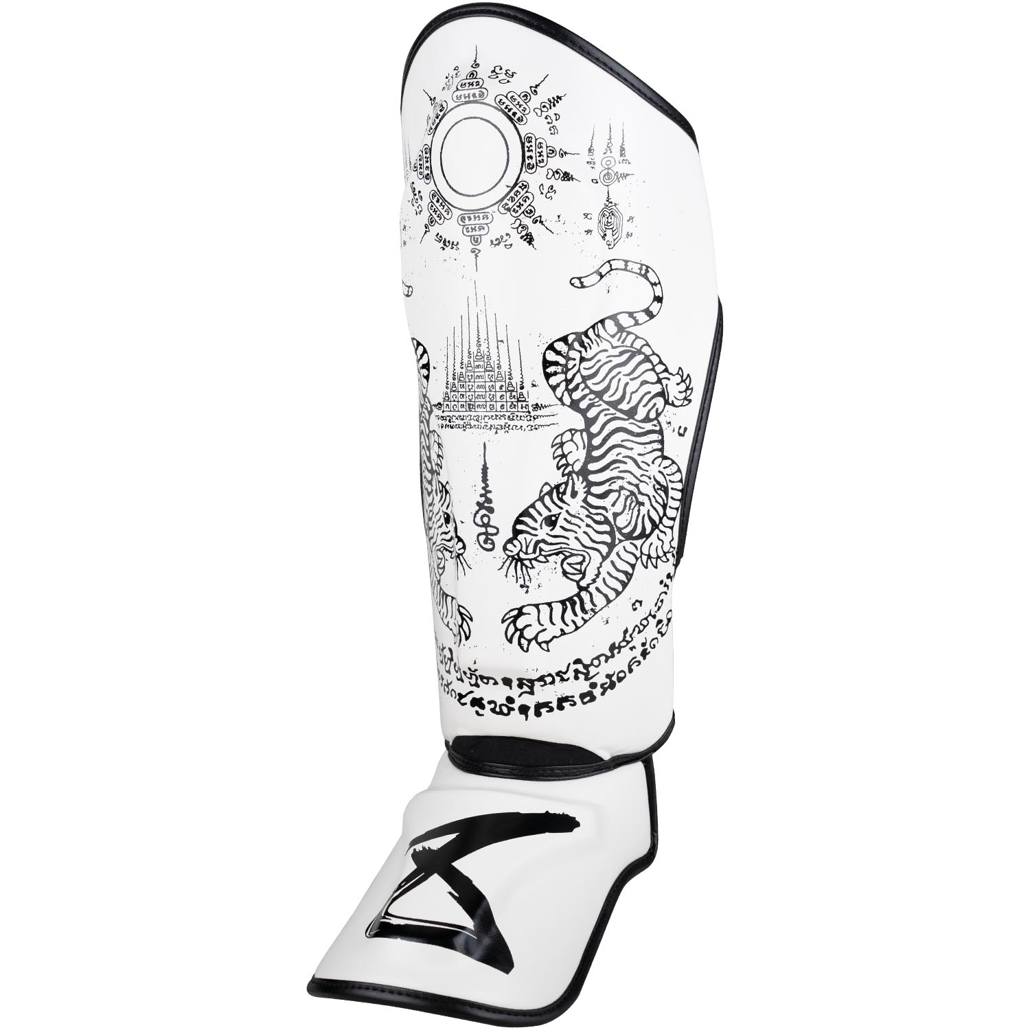 8 WEAPONS Shinguards, Sak Yant Tigers, white-black, S