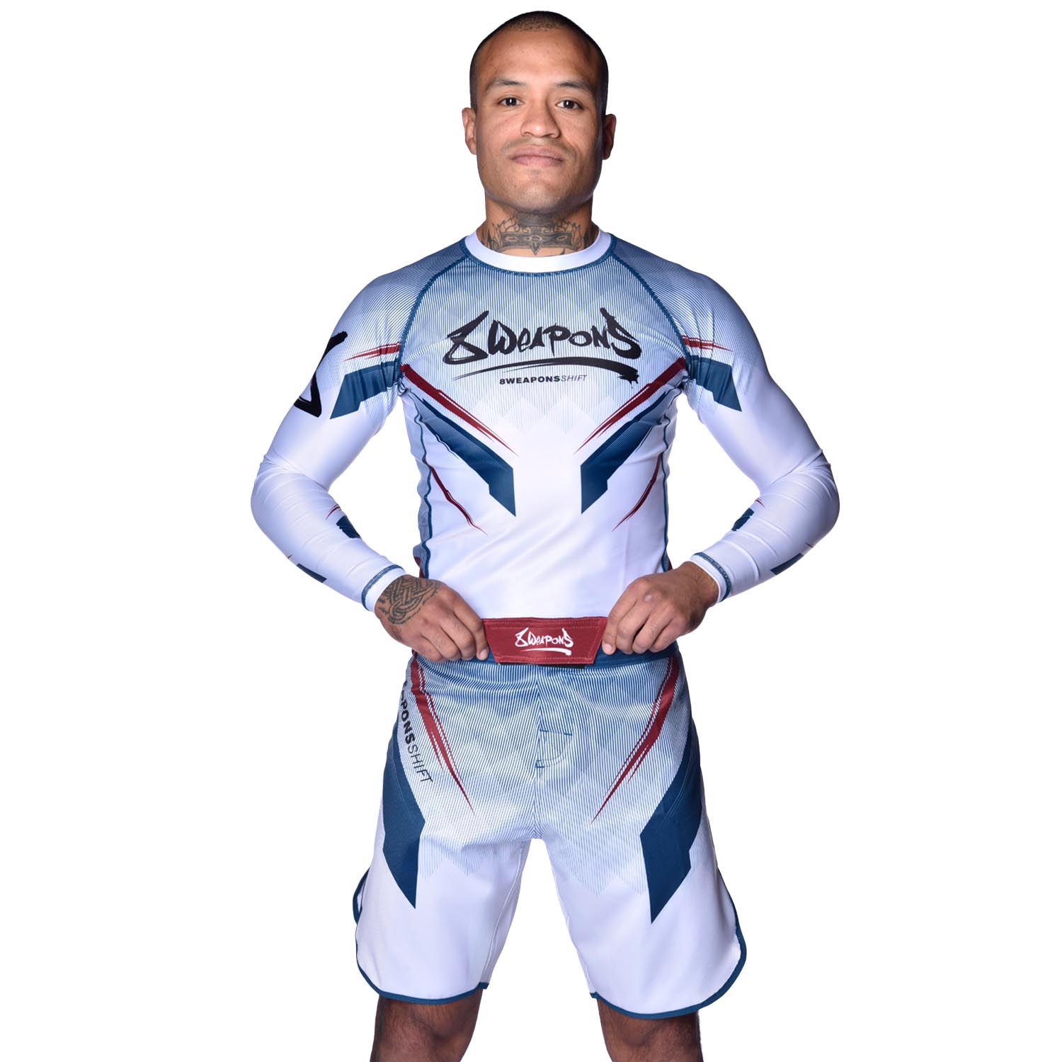 8 WEAPONS Fight Shorts, Shift, white-navy-red, XXL