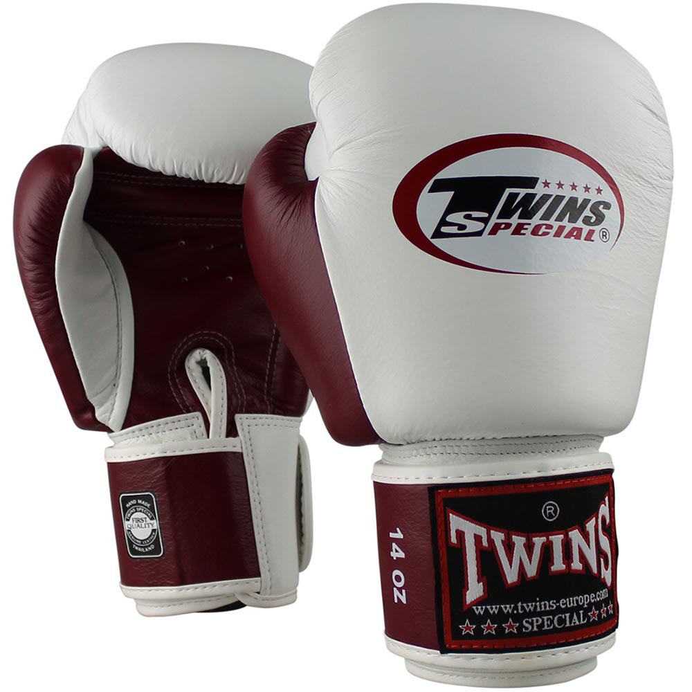 TWINS Special Boxhandschuhe, Leder, BGVL-3, weiß-weinrot, 12 Oz