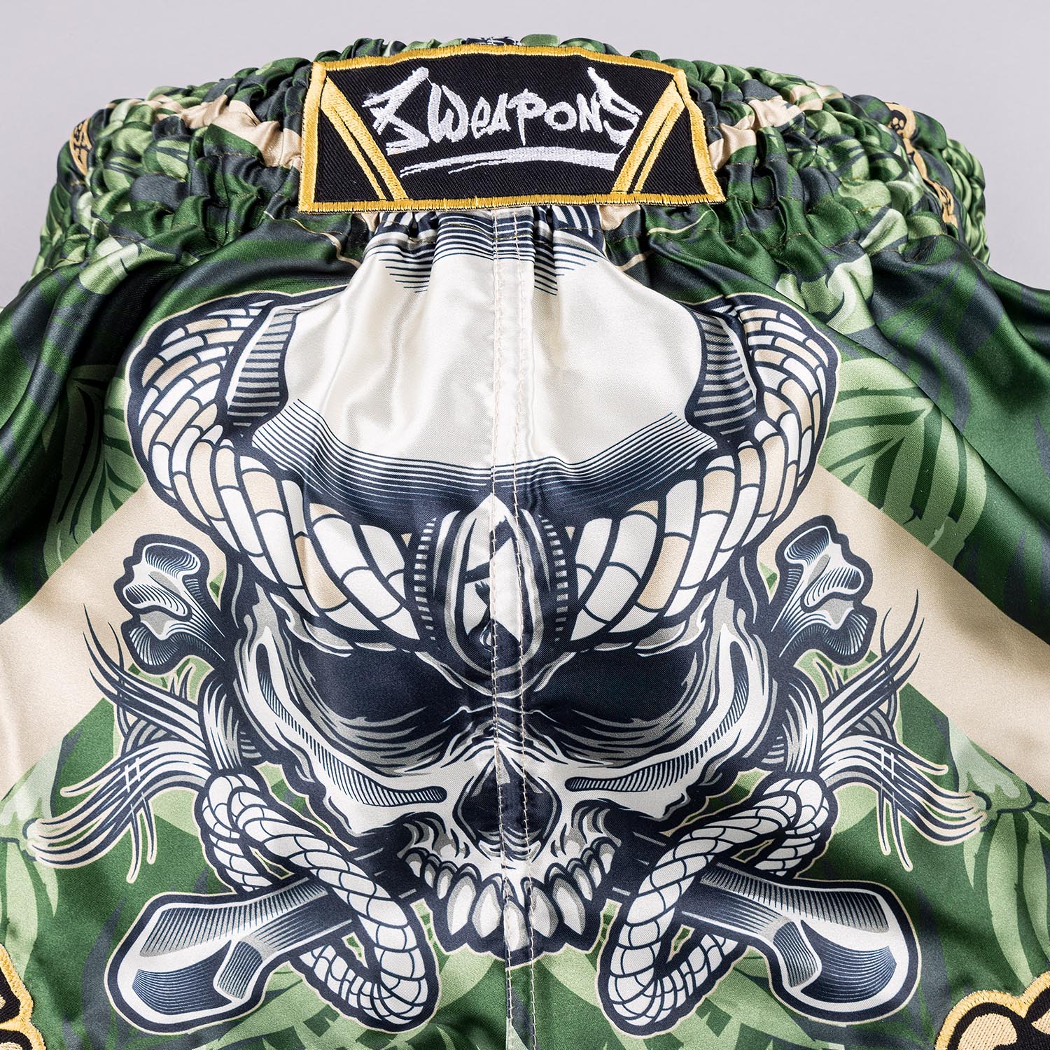8 WEAPONS Muay Thai Shorts, Bone Island, olive-gold, XXL