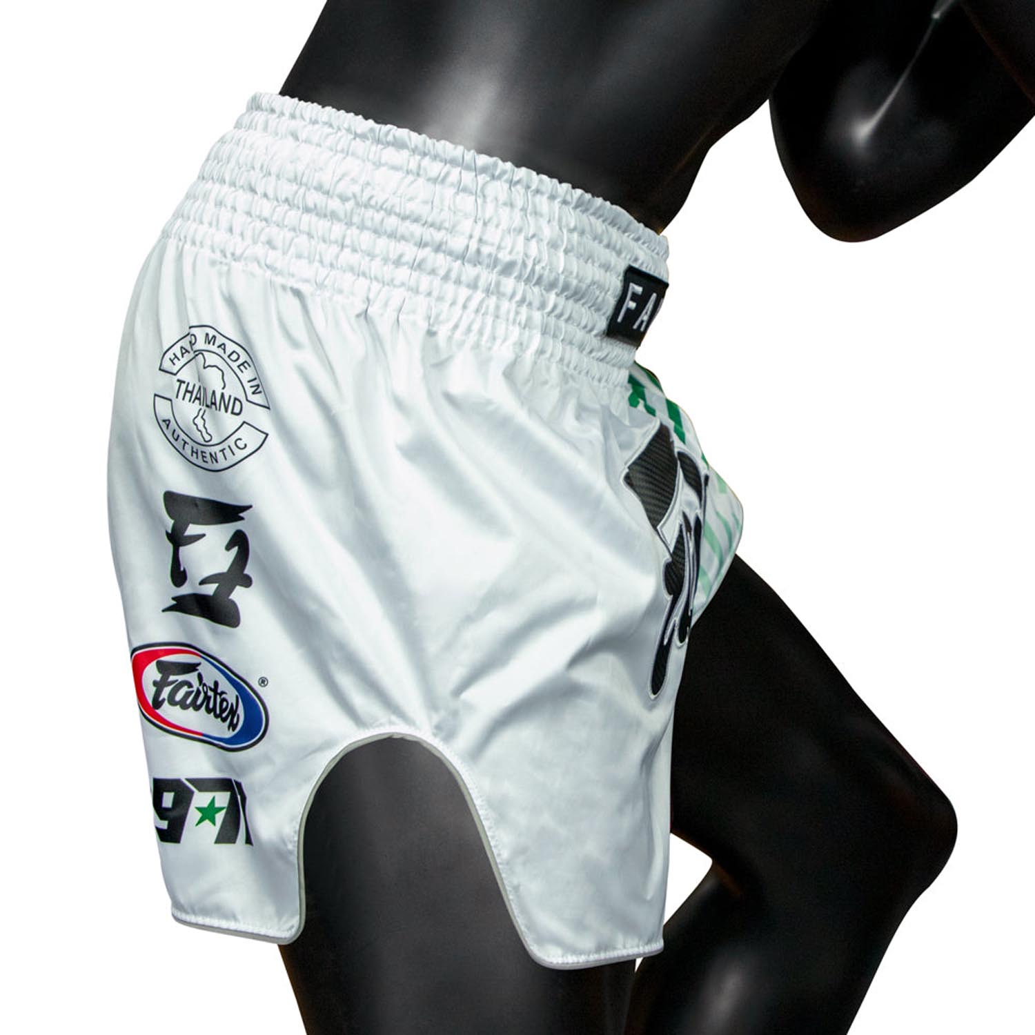 Fairtex Muay Thai Shorts, BS1923, Racer, weiß-grün, XL