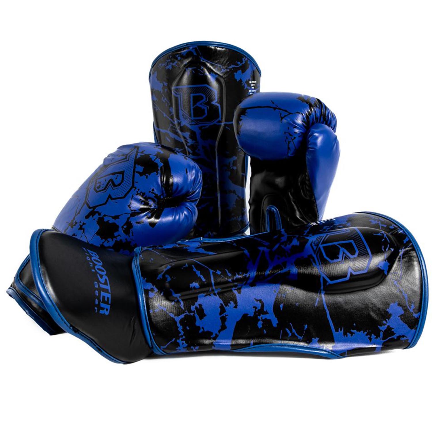 Booster Shin Guards, Kids, Marble, black-blue, XS