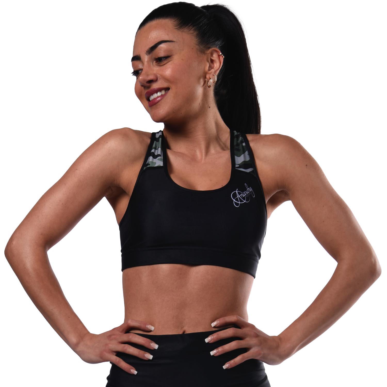 Anarchy Apparel Sports Bra, Symmetry Army, black-green, XL