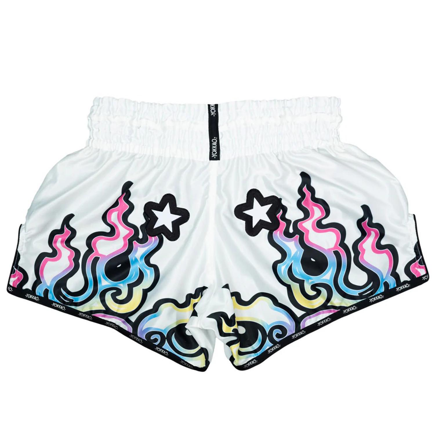 YOKKAO Muay Thai Shorts, Flames, white, XXL