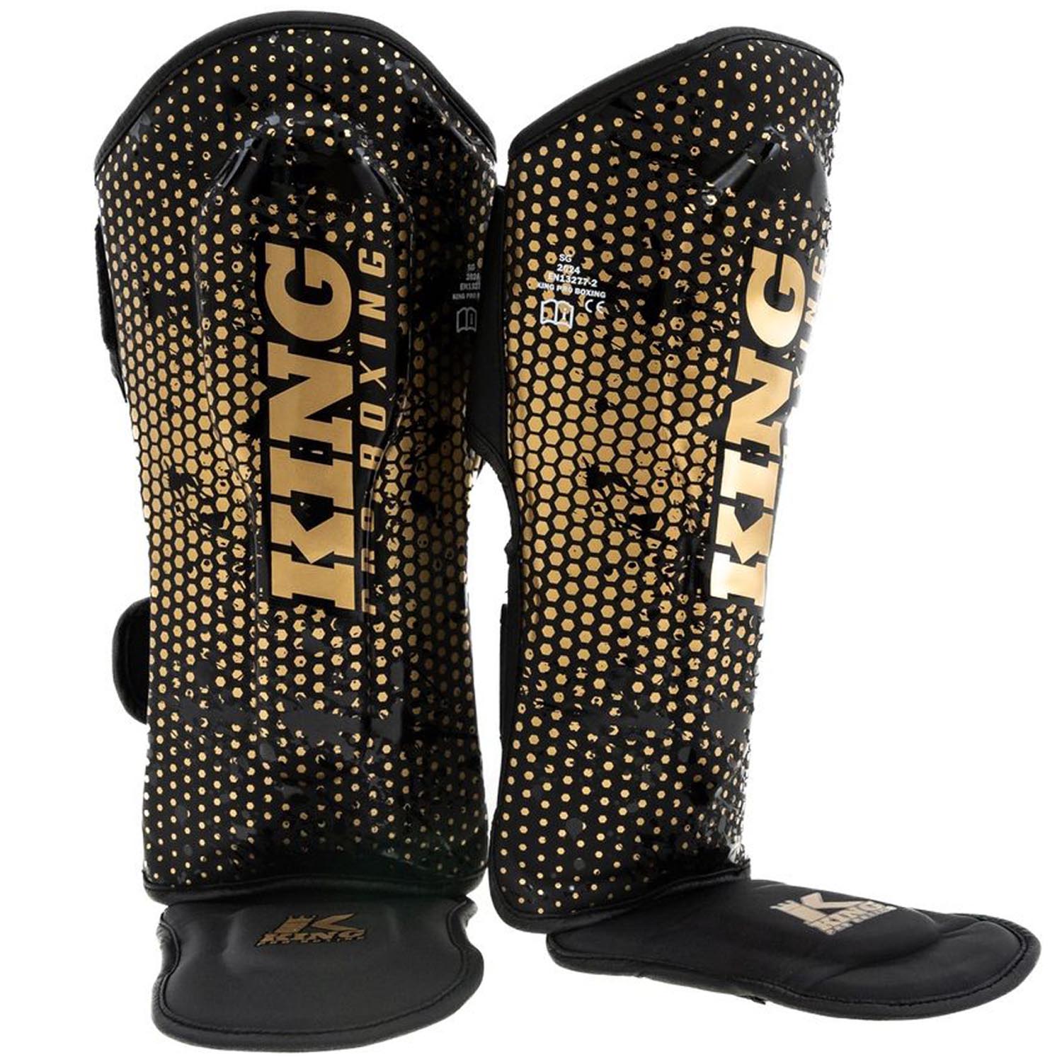 King PRO BOXING Shin Guard, Hexagon 2, black-gold, M
