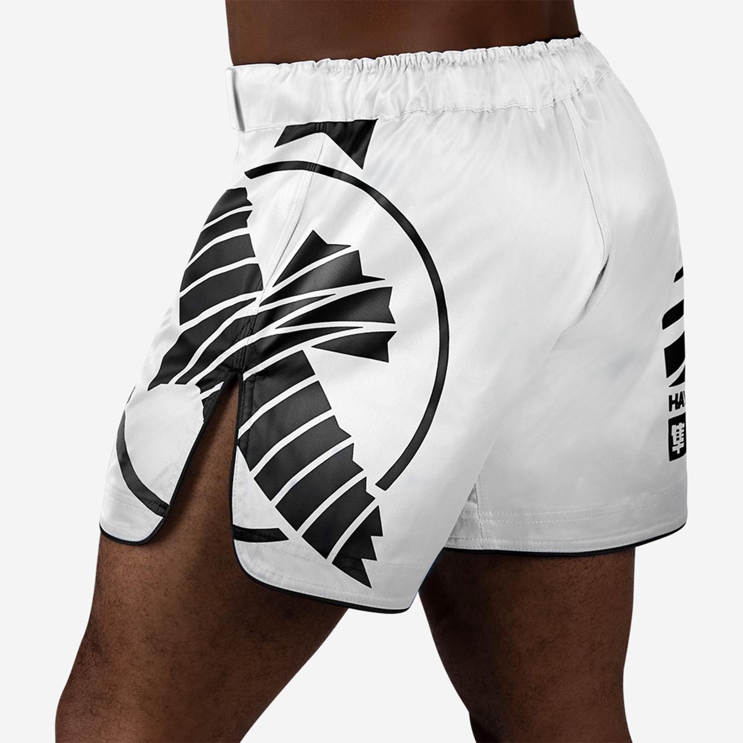 Hayabusa MMA Fight Shorts, Icon, Mid Length, weiß-schwarz, XXL
