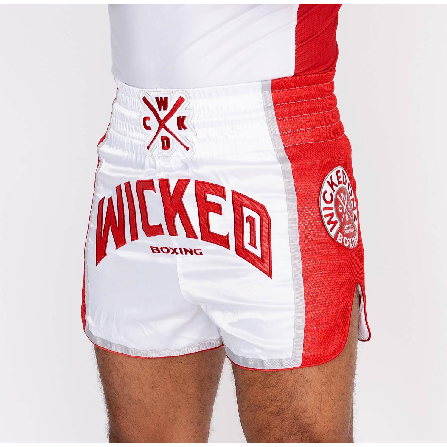 Wicked One Muay Thai Shorts, Block, weiß-rot, S