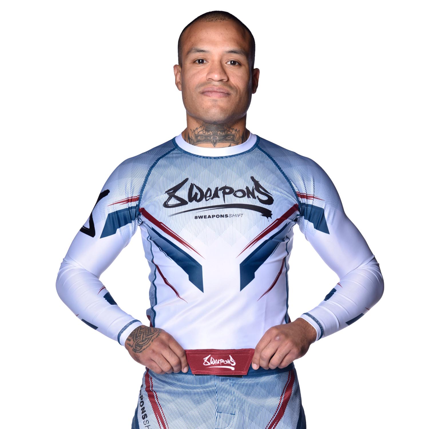 8 WEAPONS Rashguard, L/S, Shift, white-navy-red, XXL