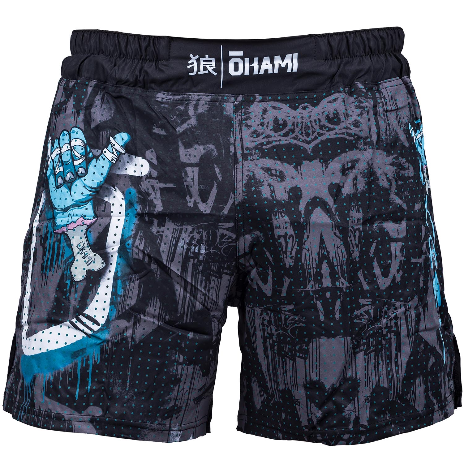 OKAMI MMA Fight Shorts, Hang Loose, grey-blue, M