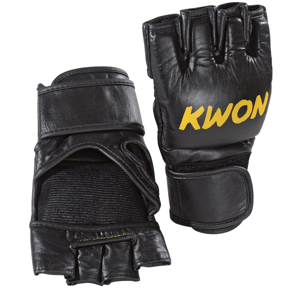 KWON MMA Gloves, Leather, black-yellow, L/ XL