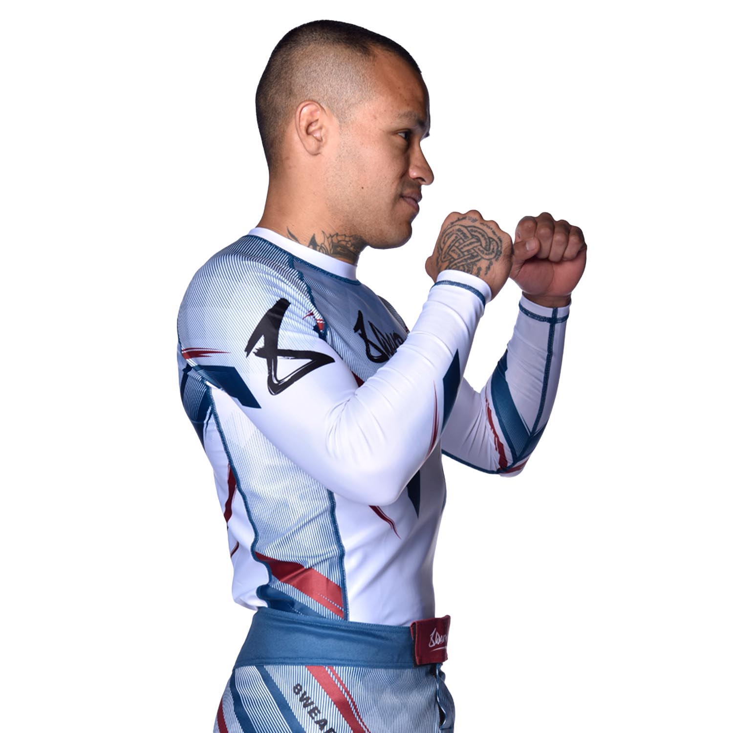 8 WEAPONS Rashguard, L/S, Shift, white-navy-red, XXL