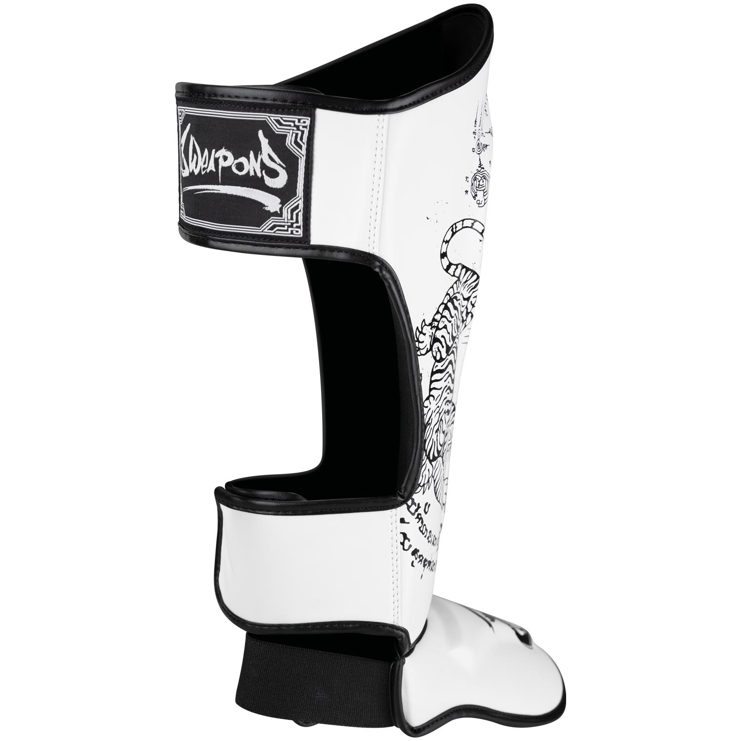 8 WEAPONS Shinguards, Sak Yant Tigers, white-black, XL