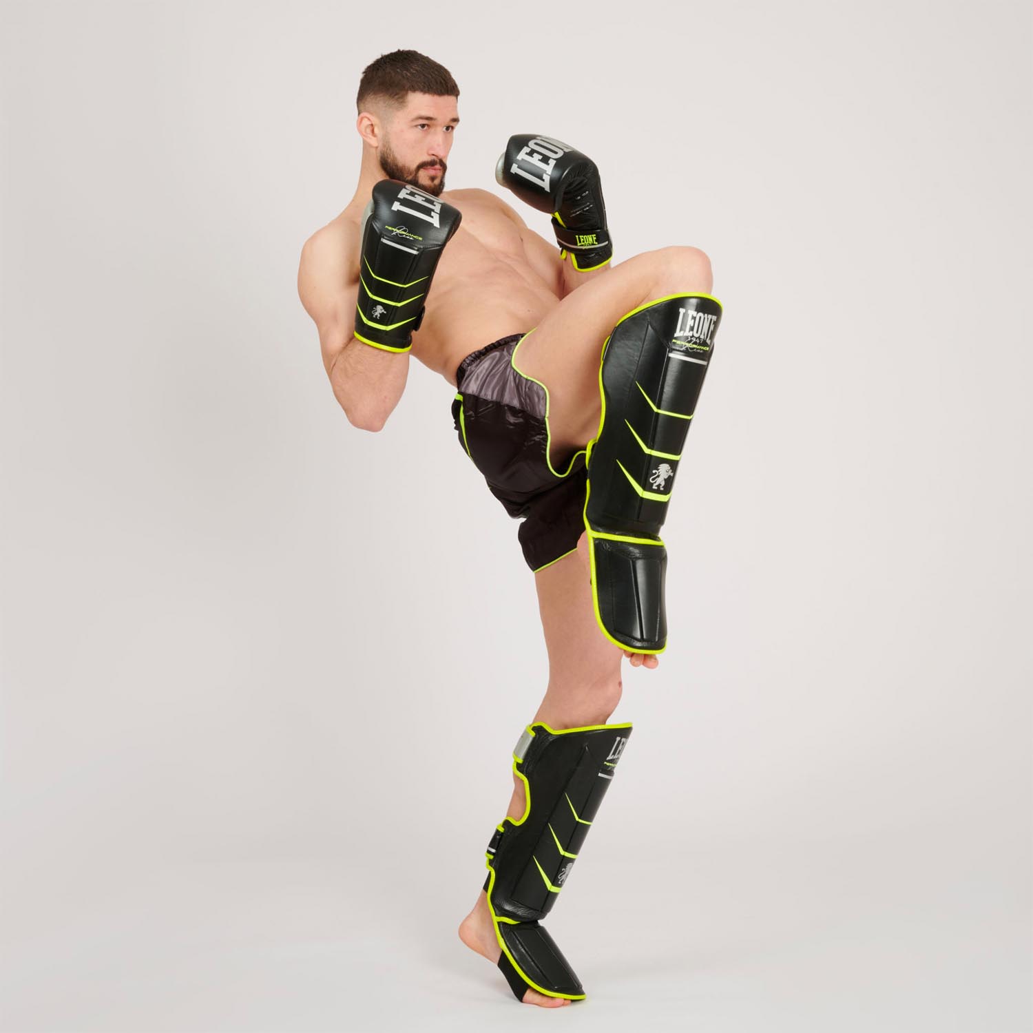 LEONE Shin Guards, Revo Fluo, black-neon yellow, L/XL
