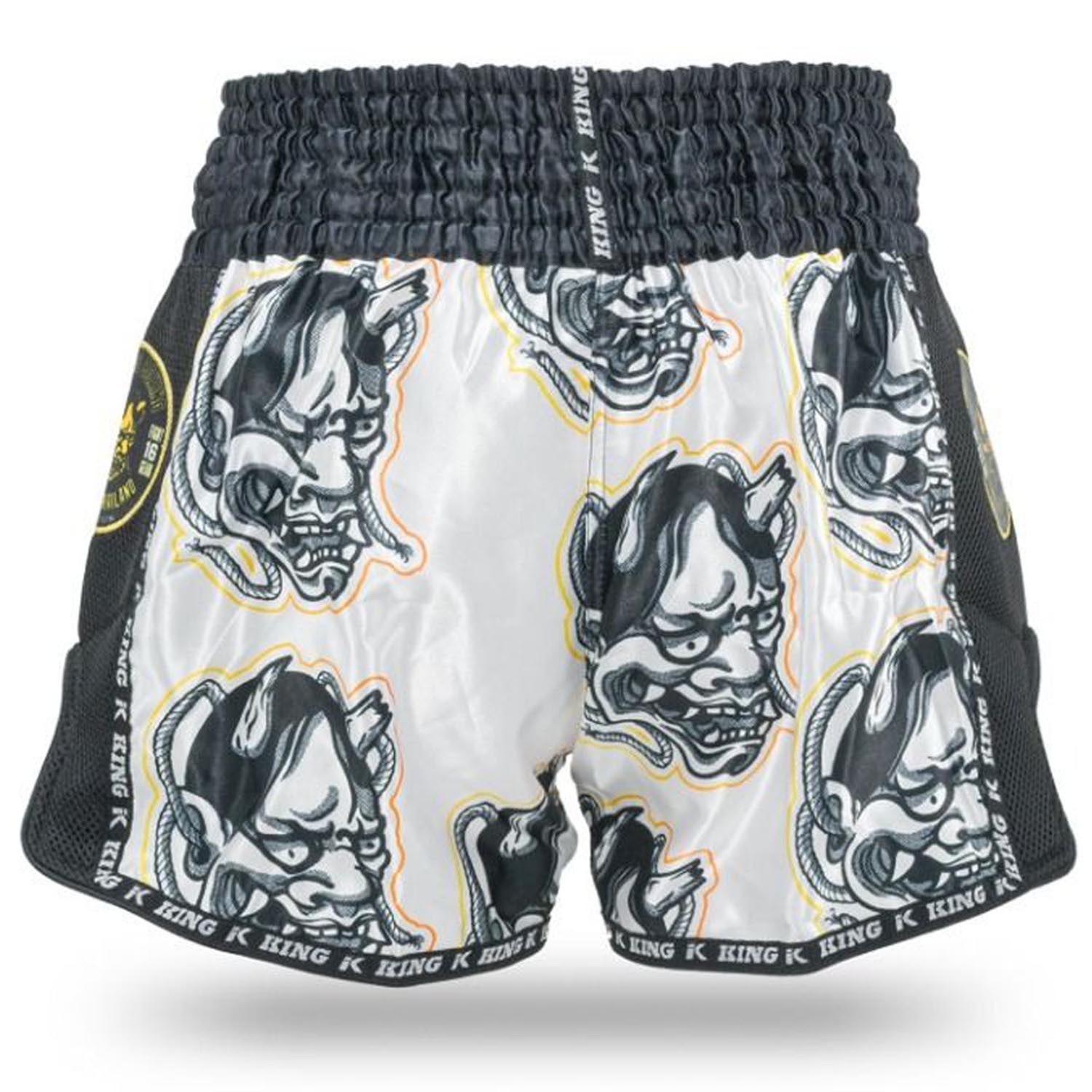 KING PRO BOXING Muay Thai Shorts, Demon 2, white-black-yellow, S