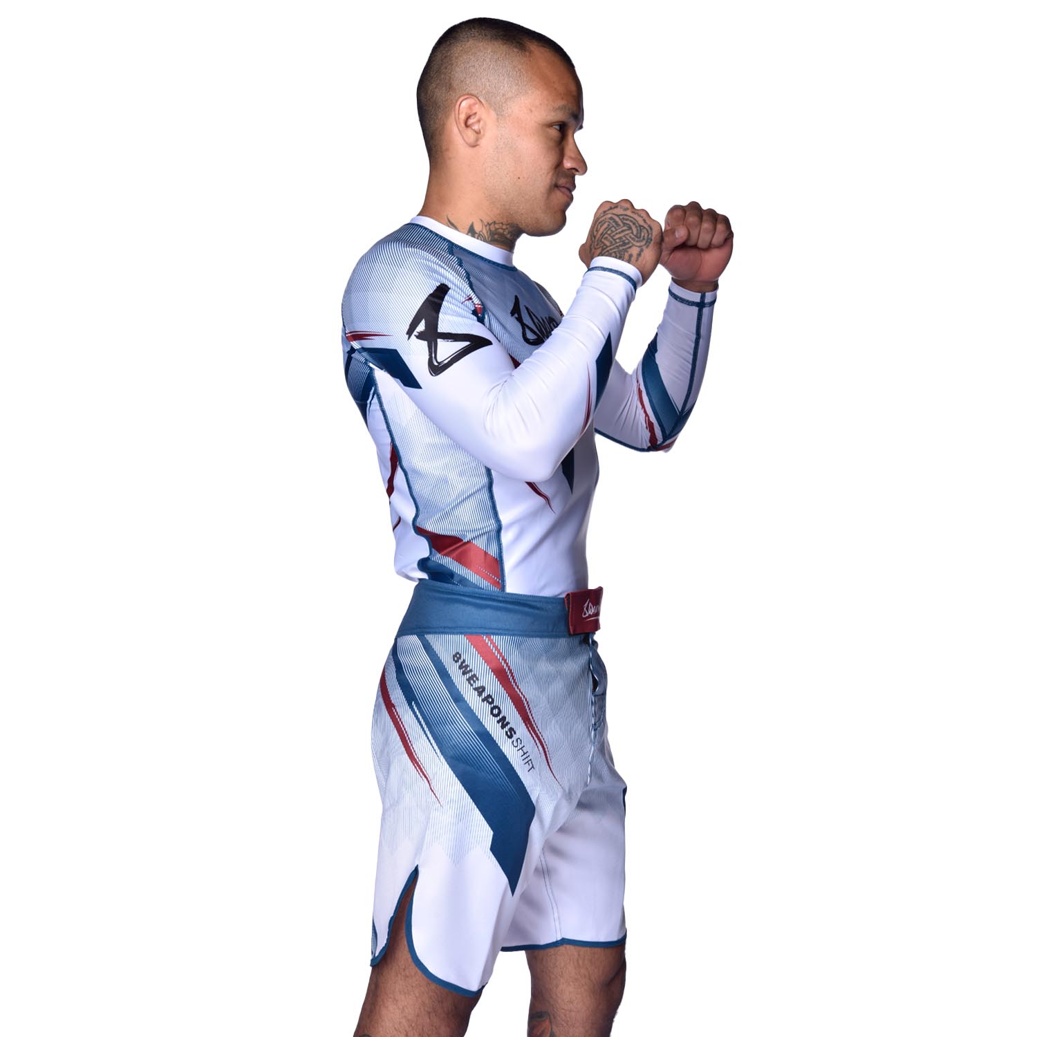 8 WEAPONS Fight Shorts, Shift, white-navy-red, XXL