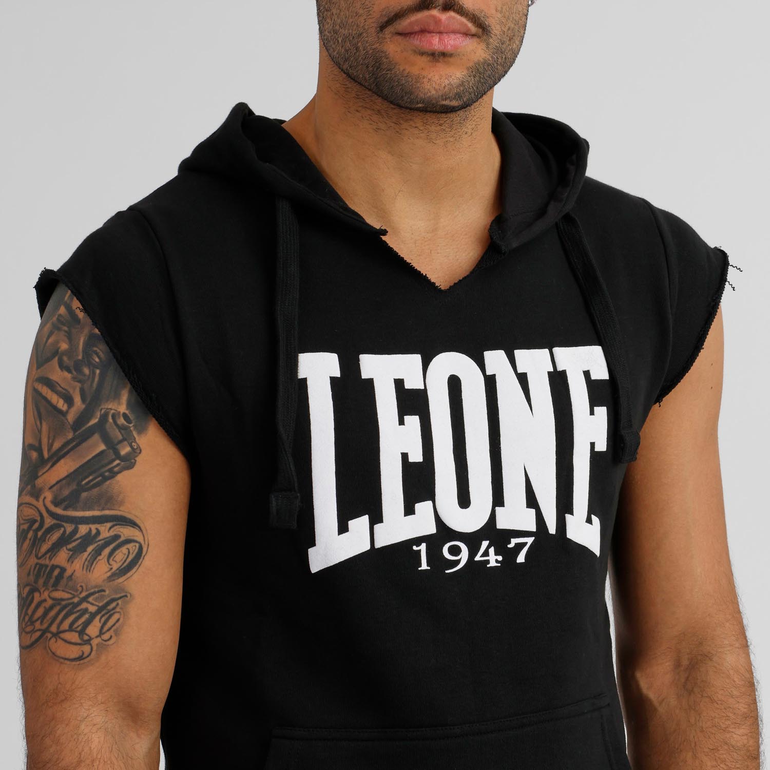 LEONE Hoody Sleeveless, Boxing, black-white, XXL