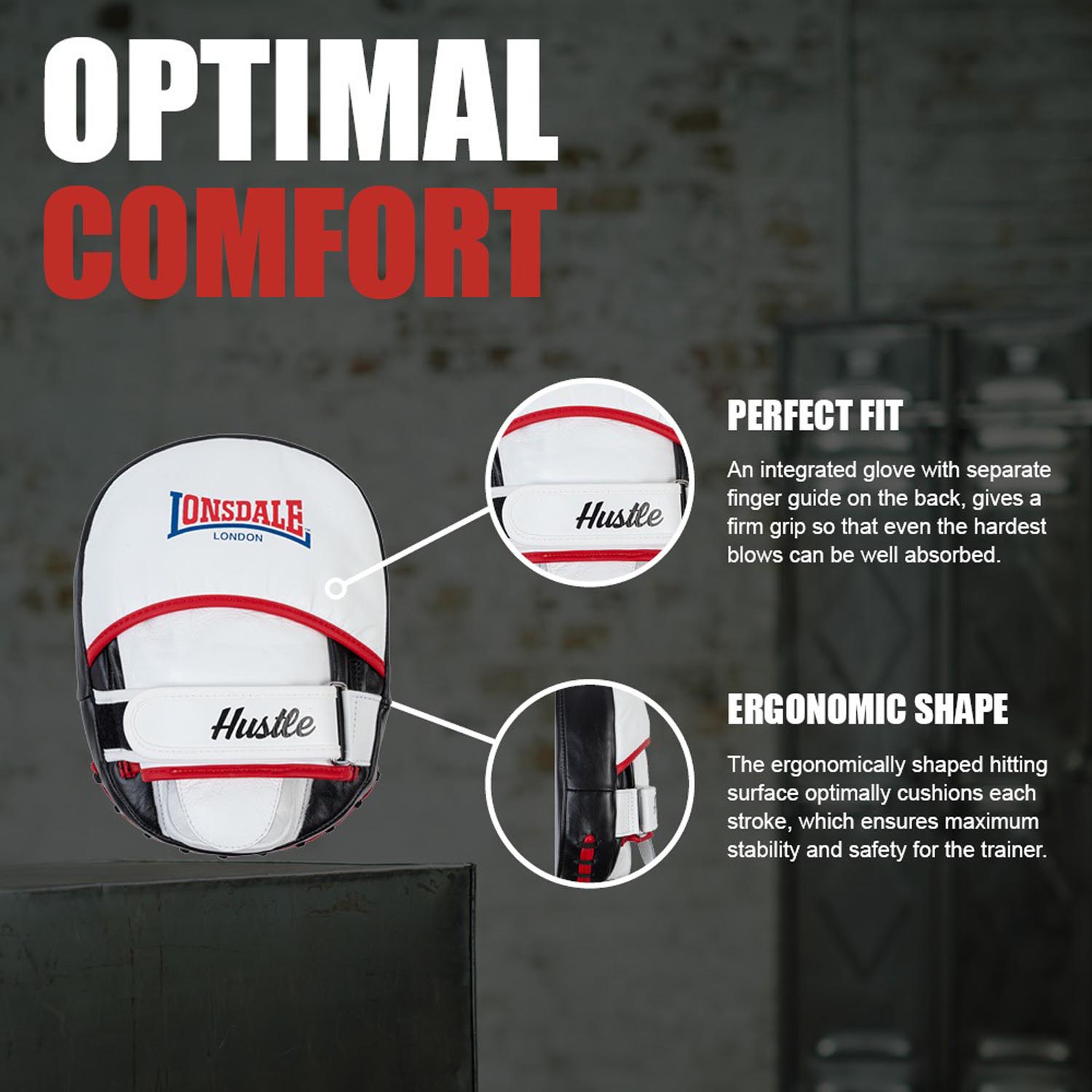 Lonsdale Focus Mitts, Hustle, black-white-red