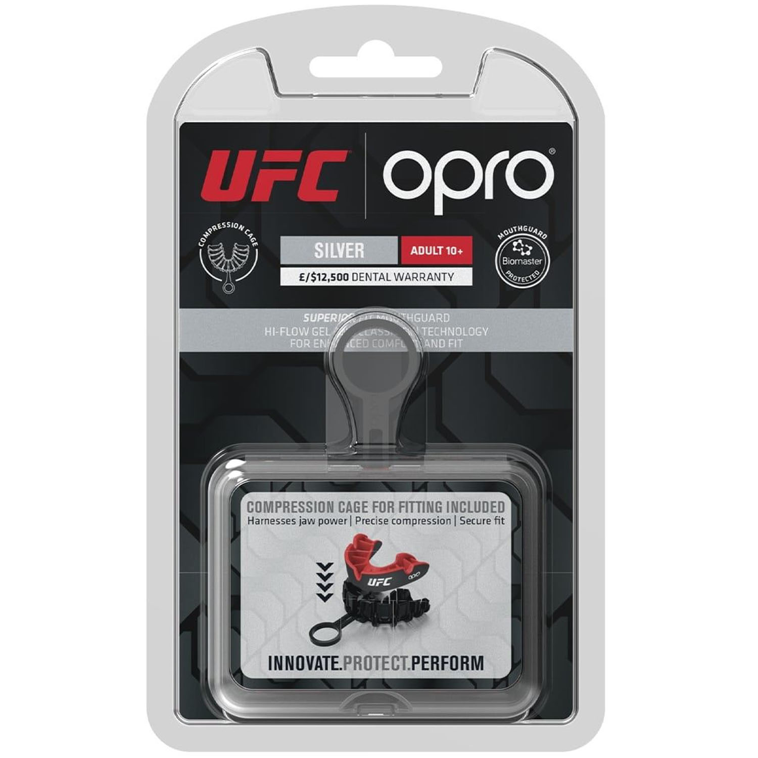 OPRO Mouth Guard, Silver 2022, UFC, black-red