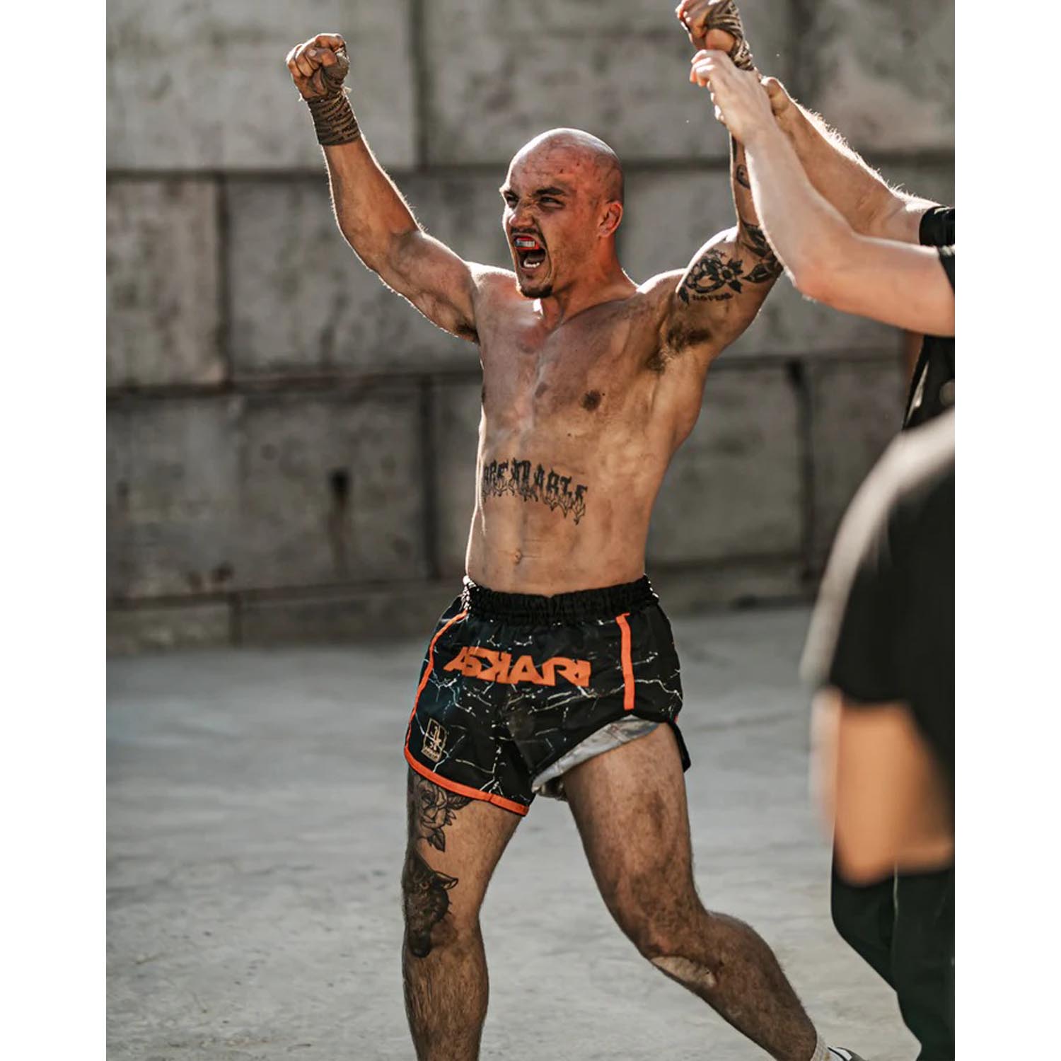 ASKARI Muay Thai Shorts, Carrara, black-orange, XXL