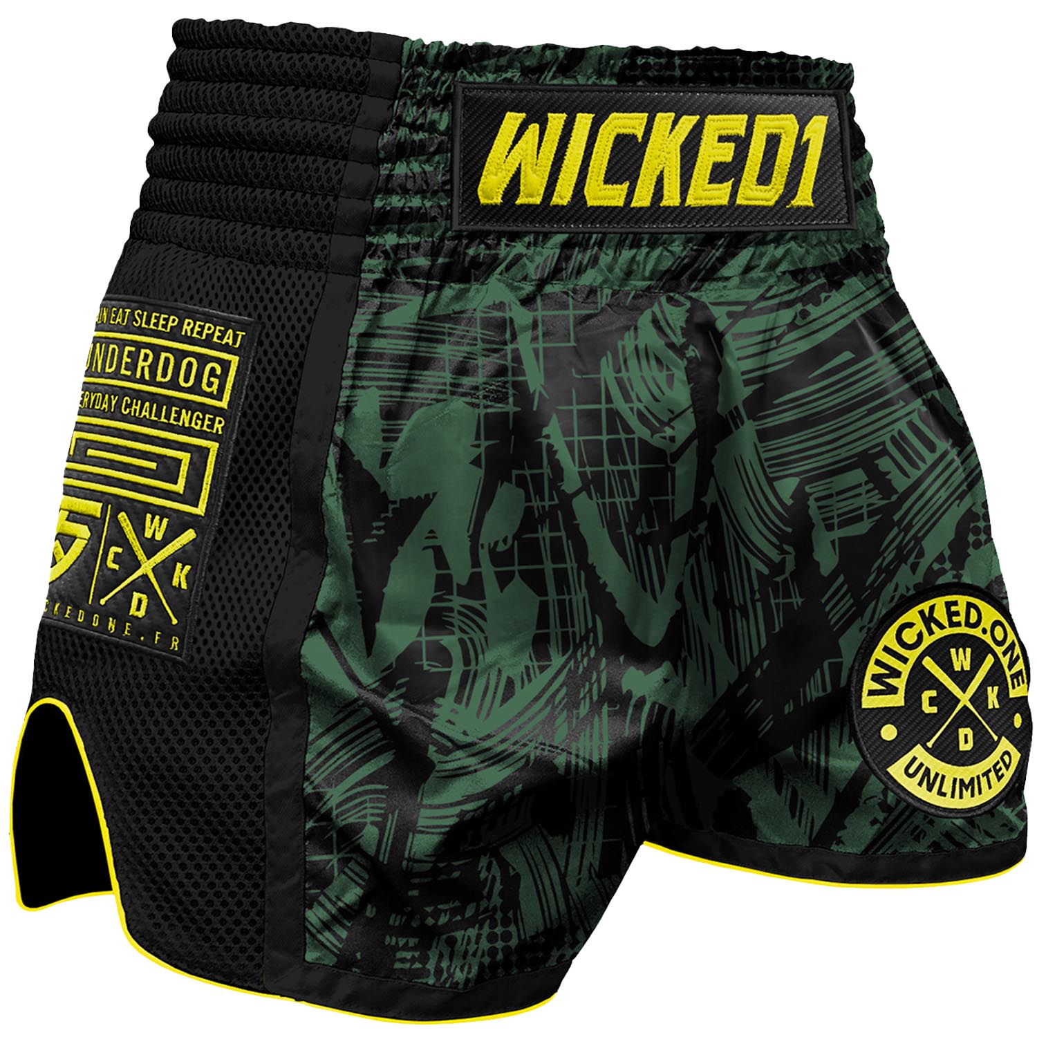 Wicked One Muay Thai Shorts, Havoc, olive-gelb, M