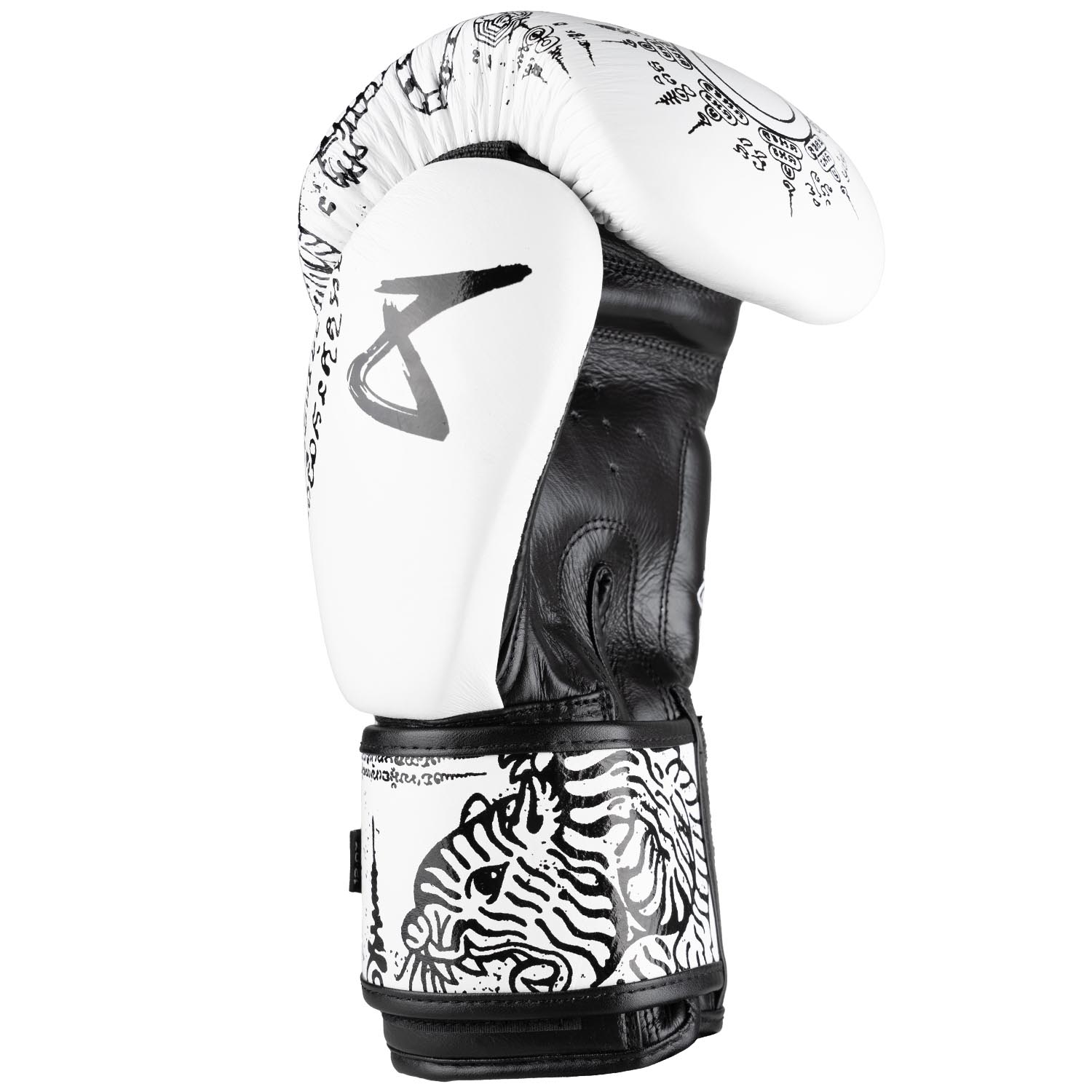 8 WEAPONS Boxhandschuhe, Sak Yant Tiger, weiß-schwarz, 10 Oz